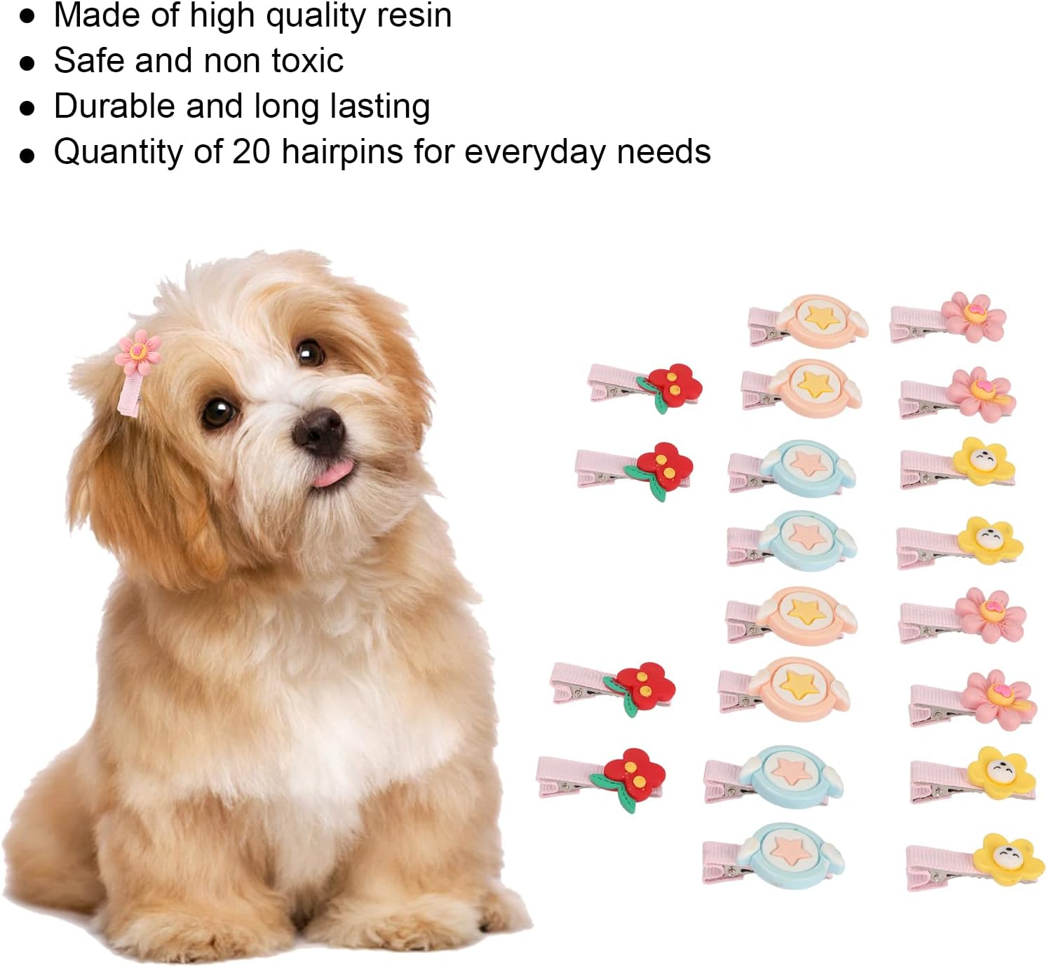 20Pcs Pet Hair Clip, Flower Shape Resin Lovely Sweet Cute Dog Hair Barrettes, Pet Headdress Pet Grooming Hairpin Pet Grooming Hair Accessories for Small and Medium Pets image number 5