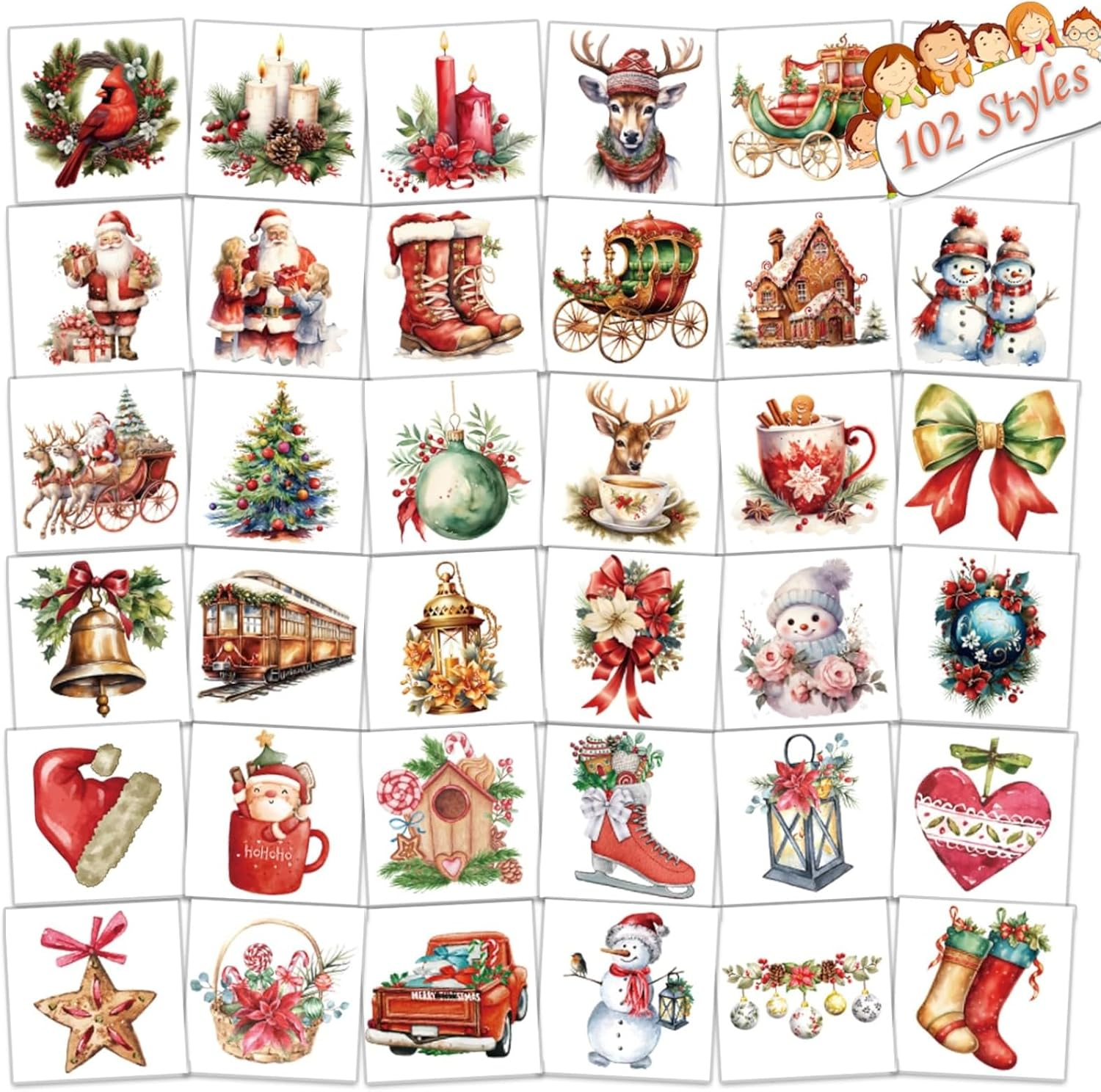 Itadaku 10 Sheets Christmas Temporary Tattoo Stickers, Santa Claus, Tree, Reindeer Patterns, Suitable for Boys and Girls, Great for Gifts, Party Favors, Decorations image number 3