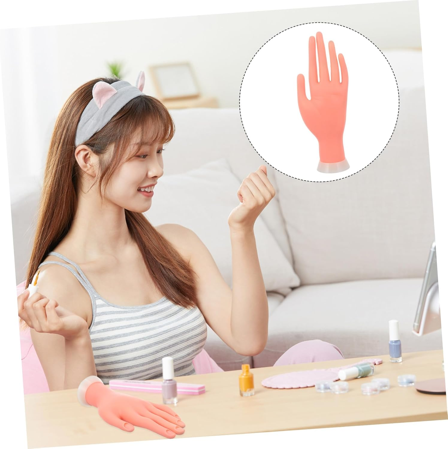 CALLARON Silicone Manicure Training Hand Model Bendable False Hand for Nail Art Practice and Portable for Beginners for Salon Artists