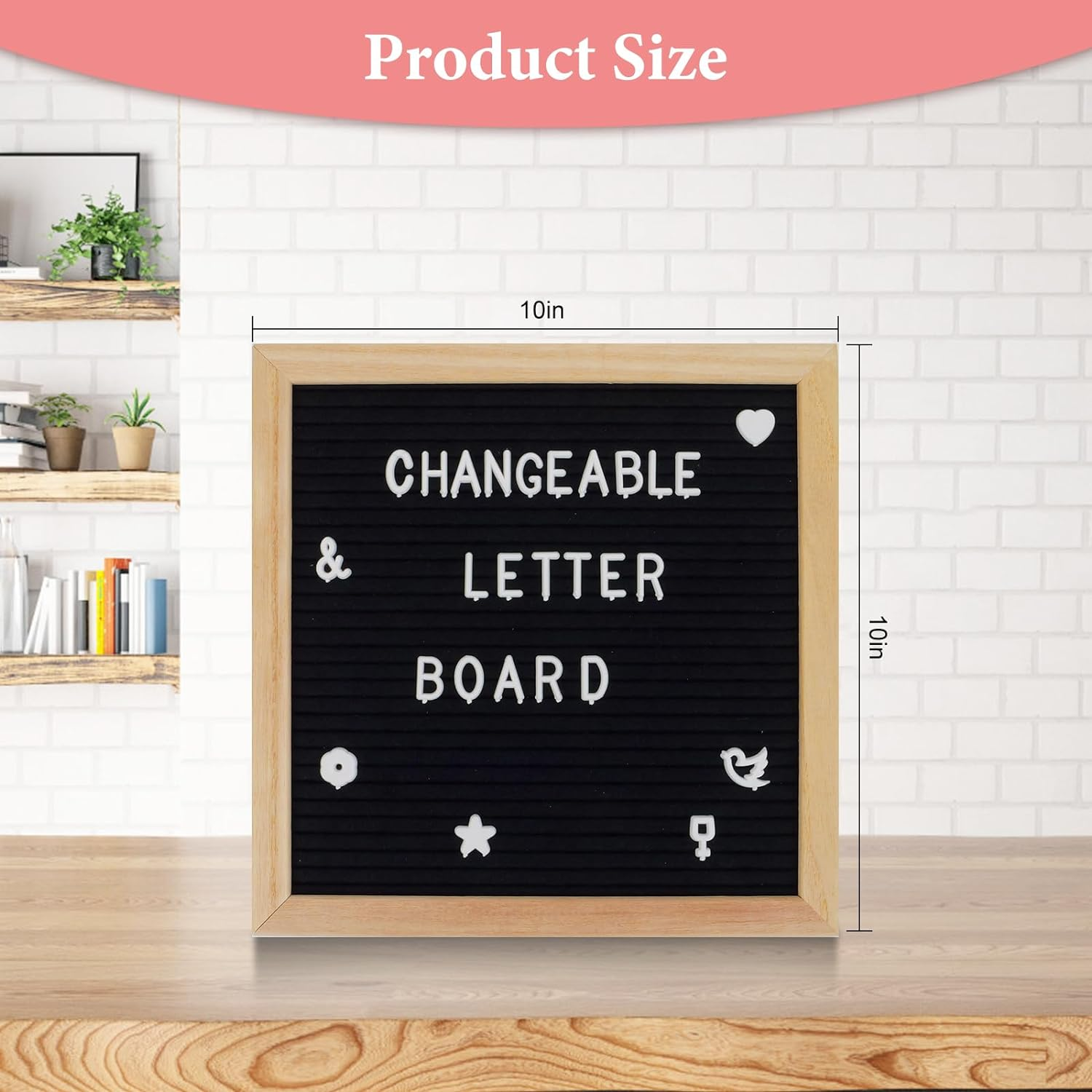Letter Board, 10X10 Inches Felt Letter Board,Pre Cut & Sorted 230 Letters and Emotion Icons, Changeable Wooden Message Board Sign, Wood Frame, Wall Mount, Free Standing. (Black) image number 2