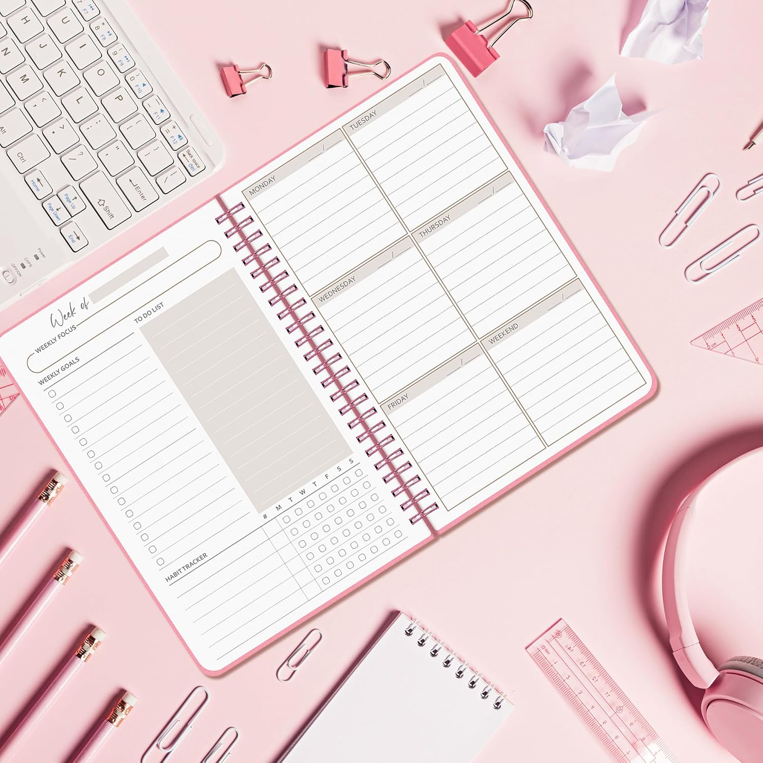 Weekly Planner Undated, Daily Planner, Habit Tracker Journal, Weekly Goals Schedule Planner with Spiral Binding, to Do List Notebook Calendars Organizers for Man & Women, 52 Weeks (14.8Cm X 21Cm) image number 2