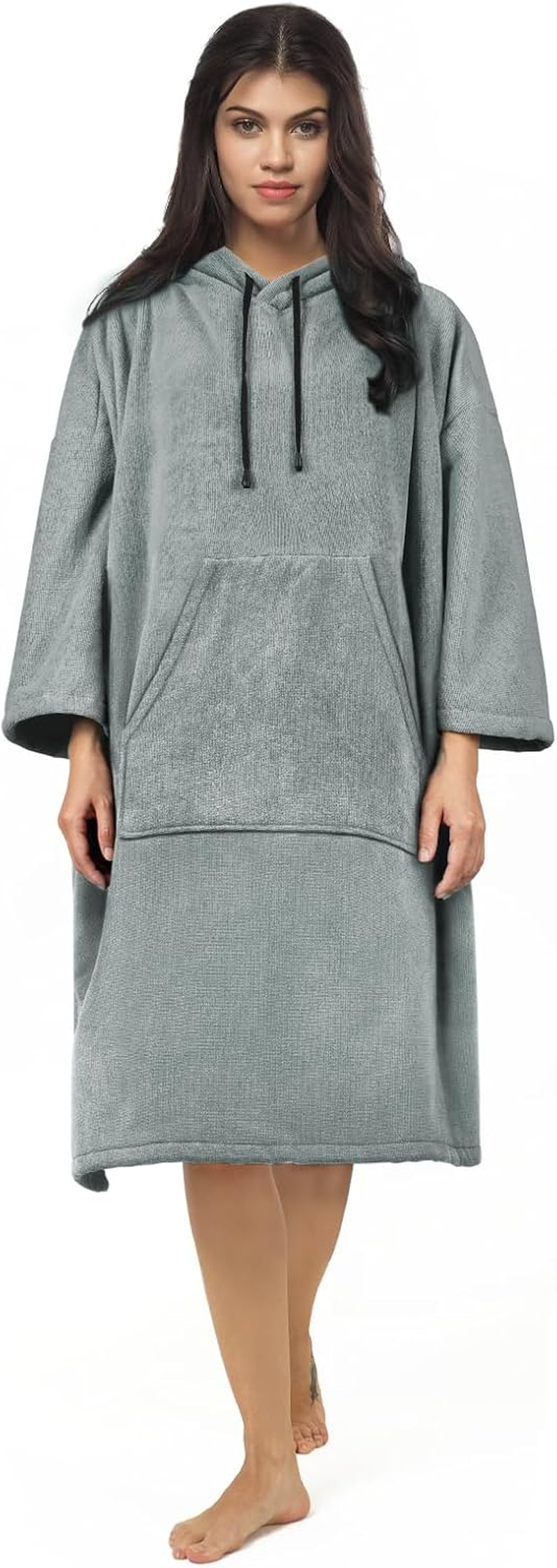 Vulken Thick Hooded Beach Towel Changing Robe, 3/4 Sleeve Surf Poncho for Men and Women, Easy Change, Microfiber Towelling for Beach Swimming, 39" X 33", Black