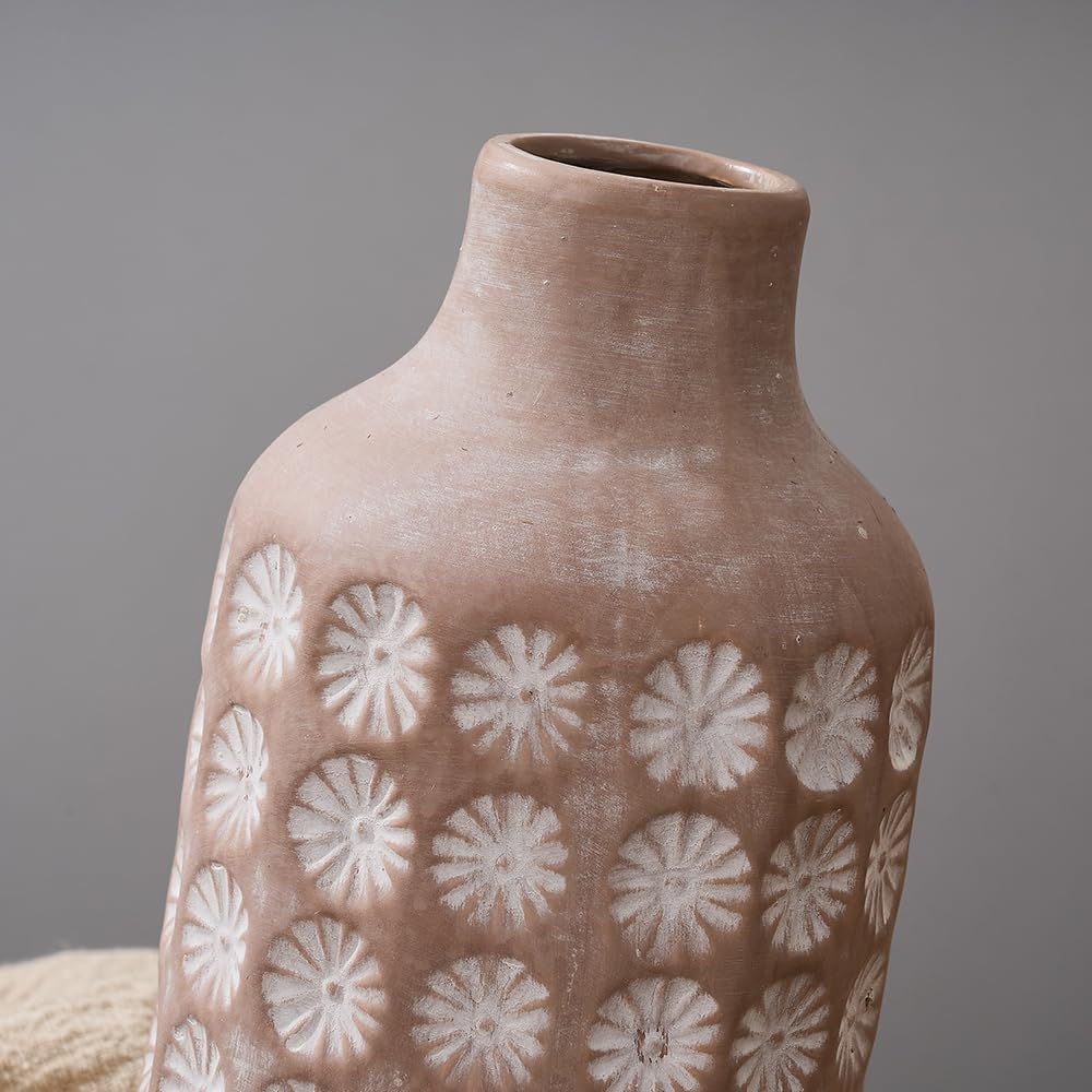 Luka Ceramic Rustic Farmhouse Vase,10 Inch Terracotta Vase,Pottery Decorative Flower Vase for Home Decor, Table, Living Room Decoration, Shelf Decor,Housewarming image number 2