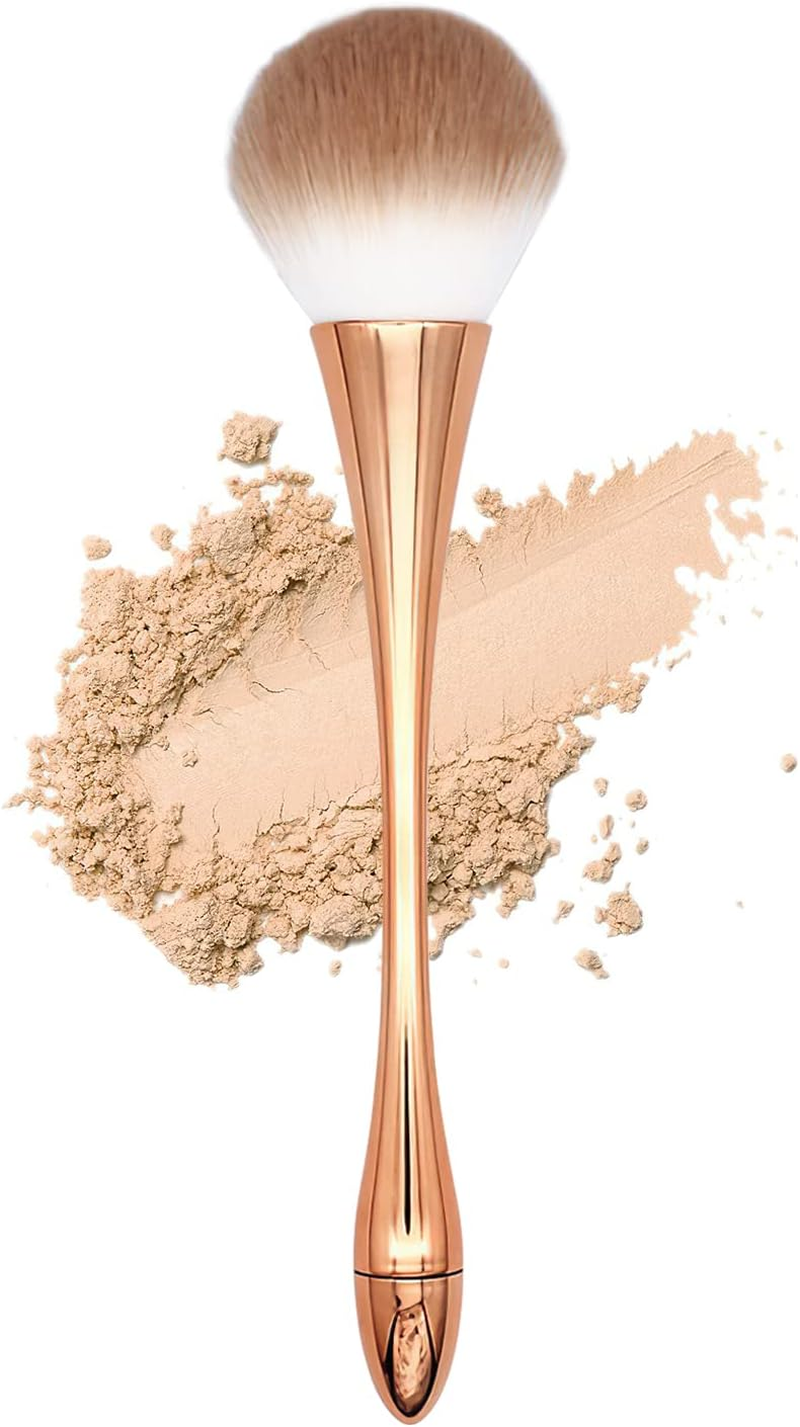 Large Powder Makeup Brush with Plush Fibers for Loose or Pressed Setting Powder, Blush, Bronzer in Blue with PVC Bow Box