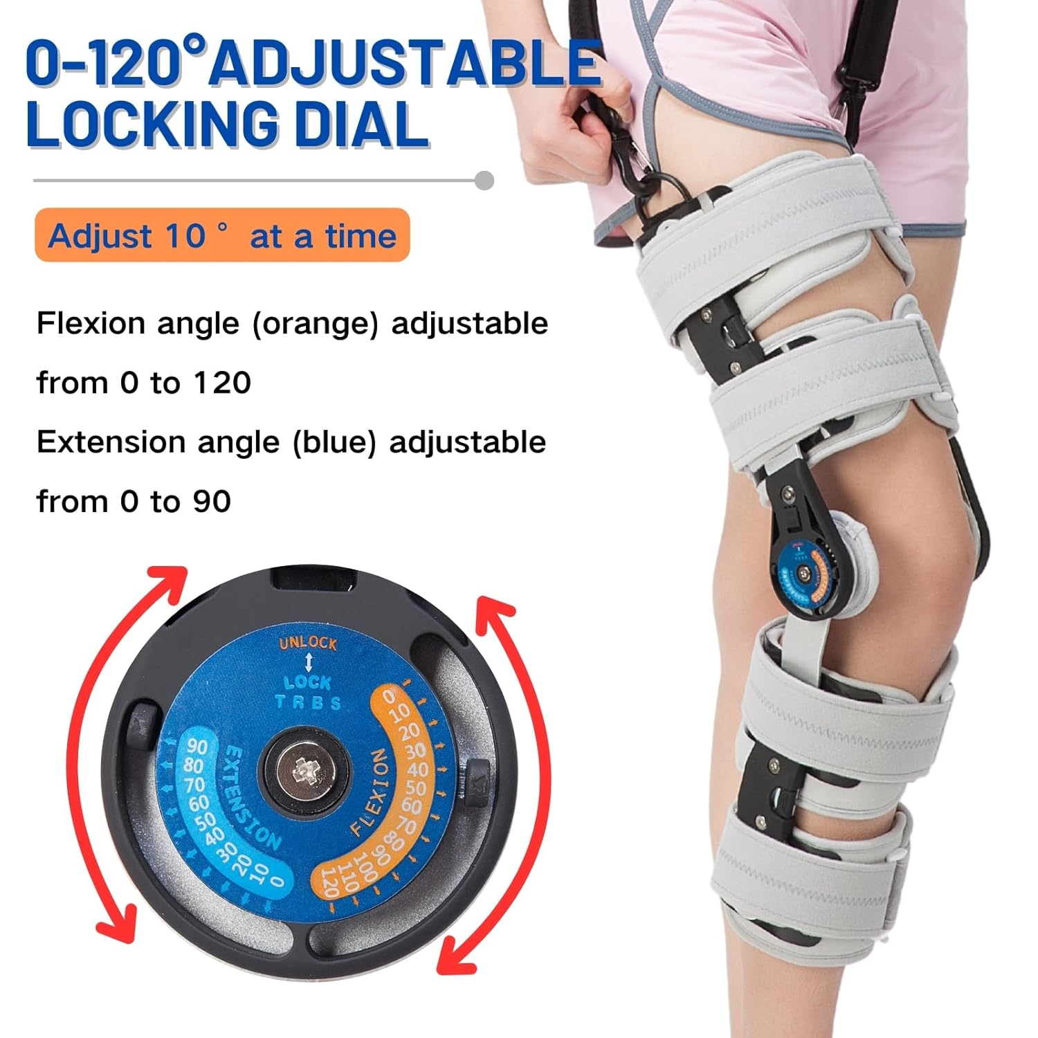 Hinged ROM Knee Brace with Side Stabilizers, Adjustable Post Op Knee Immobilizer for Meniscus Tear, ACL, PCL, MCL, Arthritis, Orthopedic Support after Surgery