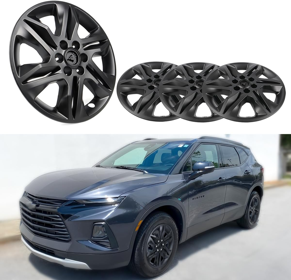 18" Inch Hubcap Wheel Skin Covers Compatible with 2019-2022 Chevy Blazer L & LT, Durable ABS Plastic Rim Covers (Set of 4), Fit for Standard Wheels - Snap on Tire Cover Replacement