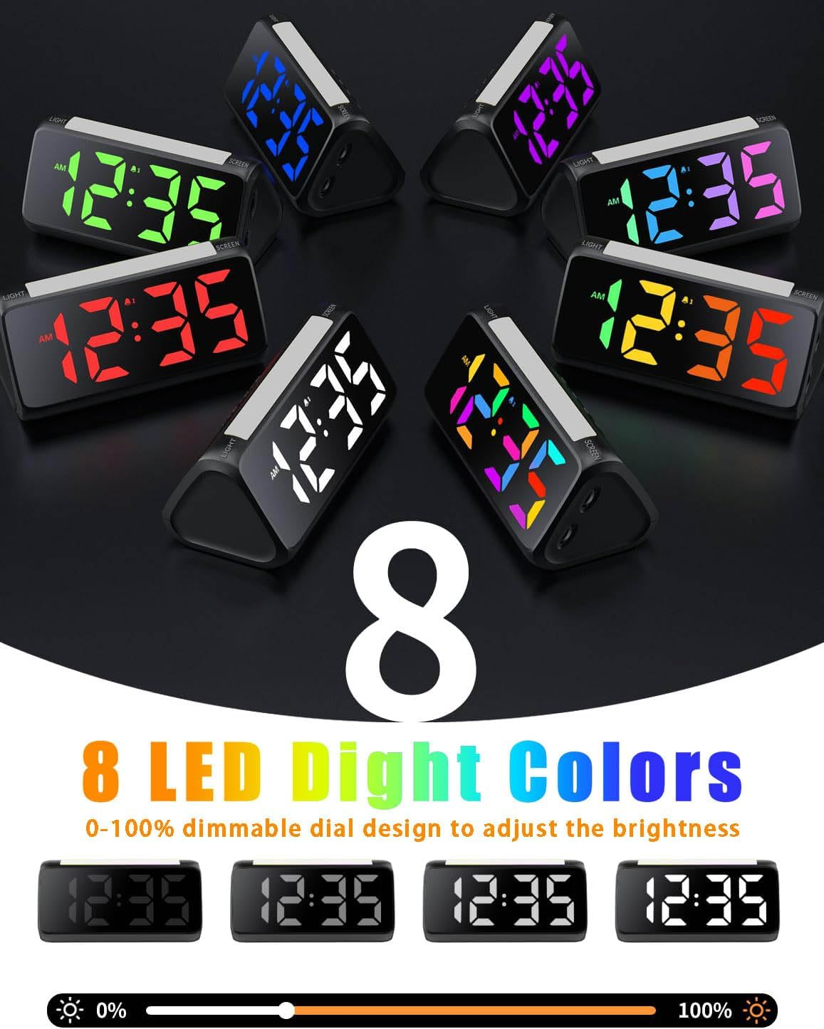 Ohamtes Digital Alarm Clock，Bedside Clocks with RGB Night Light, Large Display, Dual Alarm, Snooze, 100% Adjustable Brightness Dimmer Alarm Clocks, Suitable for Bedside image number 3