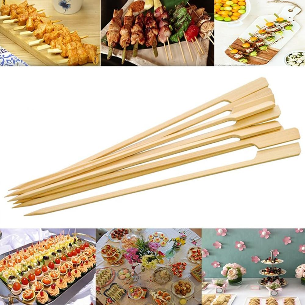 100X Bamboo Paddle Skewers - 20Cm Disposable Wooden Skewers for Appetizers, BBQ, Grilling, Kabobs, Cocktails & Party Snacks (Eco-Friendly Natural Bamboo Skewer Sticks) image number 2
