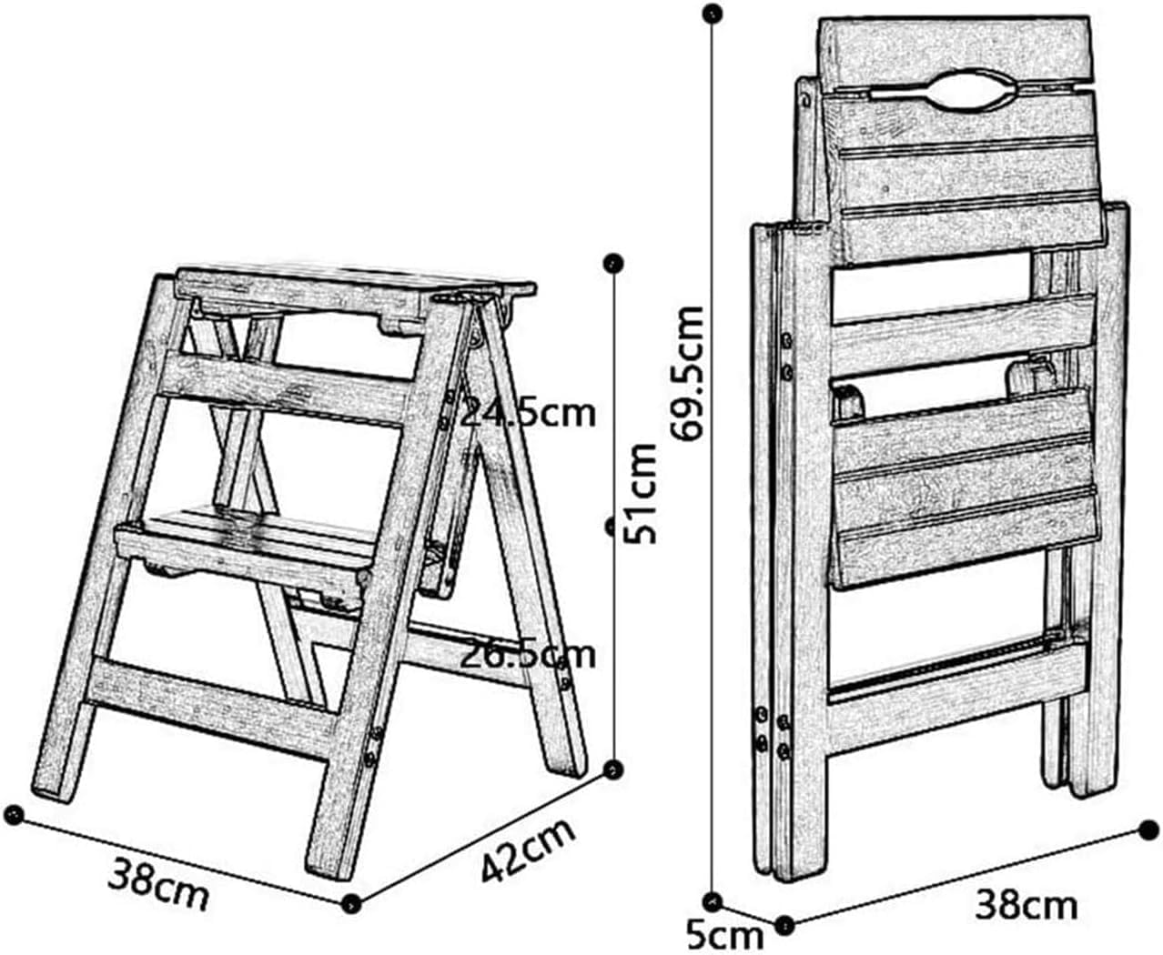 MOMOGEE Wooden Folding Step Stool Portable Library Ladder Chair 2 Tier Indoor Climbing Stool Wide Tread Non-Slip Step Chair Display Storage Shelf Plant Stand for Home Office (2-Tier) image number 1
