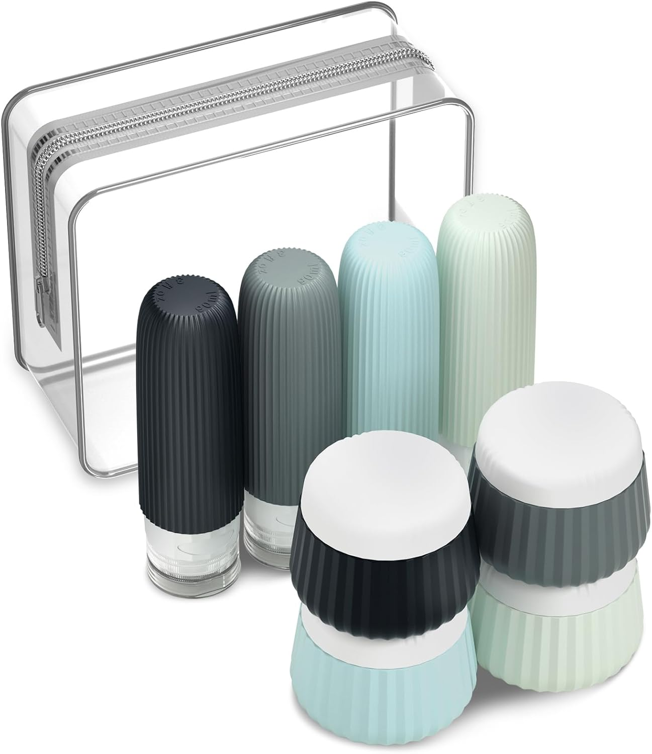 Mrsdry Travel Bottles - 8 Pack, TSA Approved Travel Size Toiletries, Leak Proof Silicone Squeezable Containers in Clear Bag