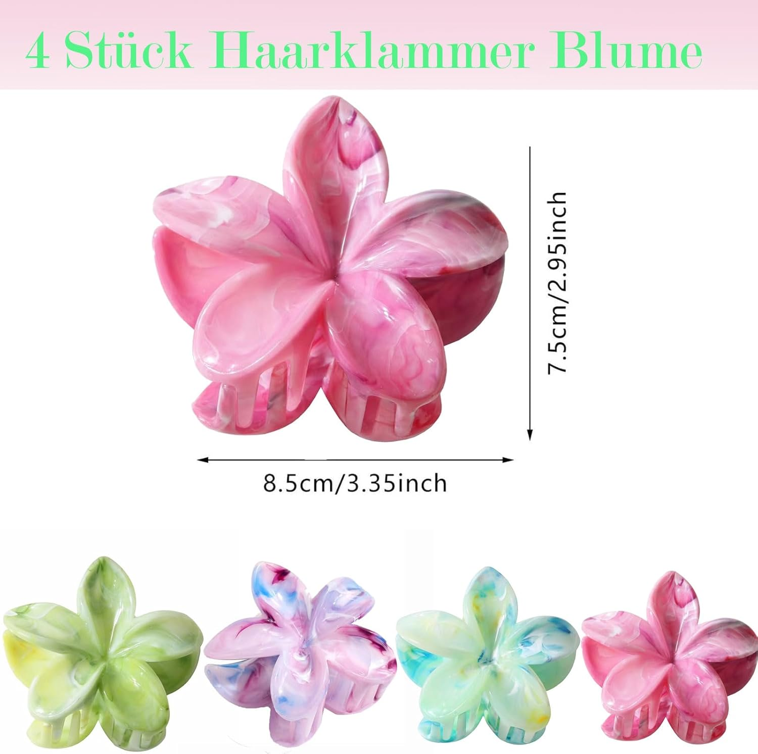 Jushion Pack of 4 Flower Hair Clips, Hawaiian Flower Hair Clip, Non-Slip Acrylic Hair Clip, Egg Flower Hair Claw Clips, Hair Accessories for Women Girls (Colour1) image number 4