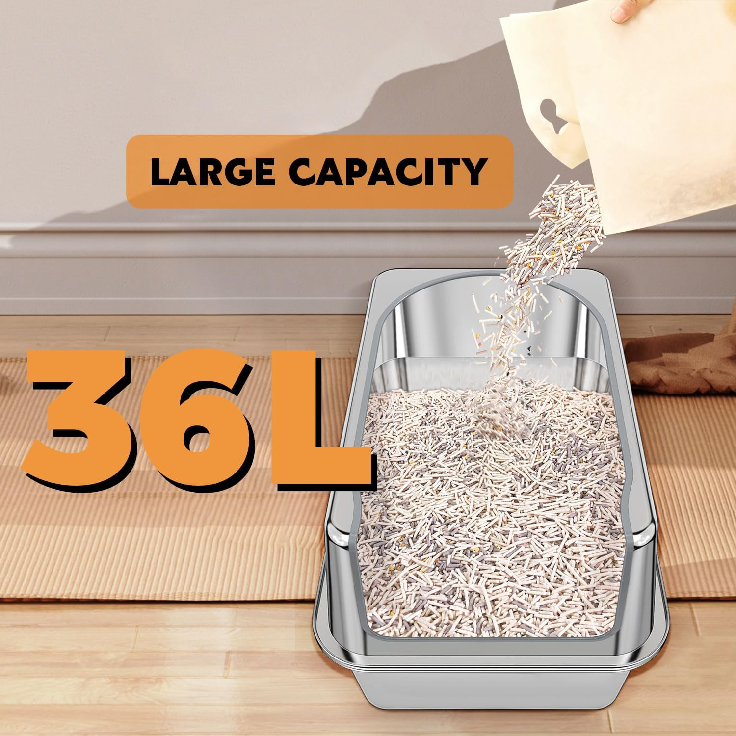 Stainless Steel XXL Cat Litter Box - High Side, Easy to Clean, Odor Free image number 3
