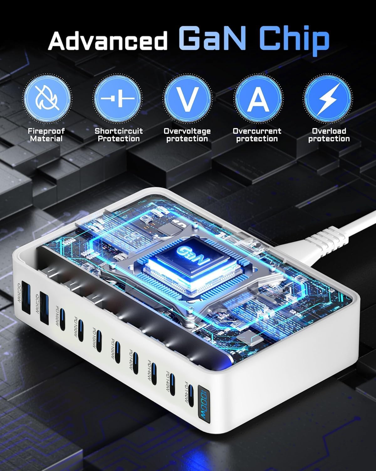 Cyperever 1000W USB C Fast Charger Block,10 Port USB Charging Station,Gan III 10-Port Fast Charging Station Hub,Pd 3.1 140W Laptop Charger Adapter Compatible with Macbook,Dell,Iphone Galaxy (White) image number 6