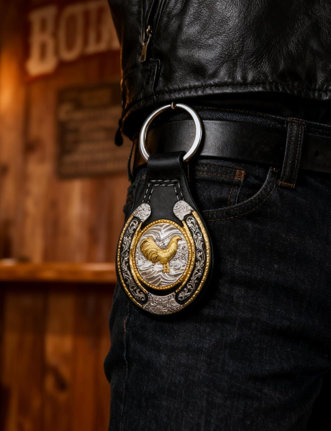 TOPACC Western Leather Keychain for Men Women Bag Charms Vintage Cowboy Key Rings for Western Accessories - A Black image number 5