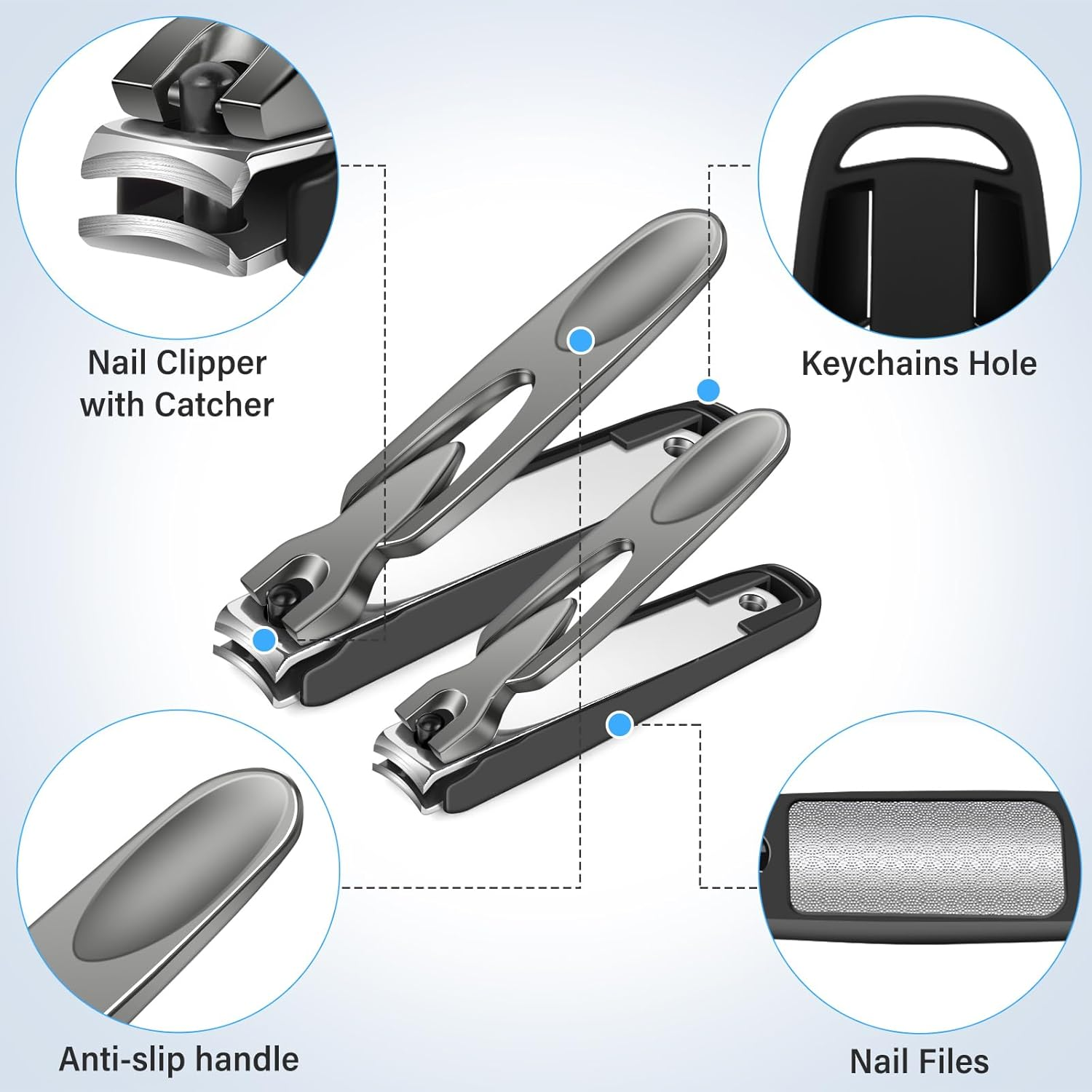 Nail Clippers with Catcher, 2 Pack anti Splash Self-Collecting Fingernail Clippers Mess Free Nail Cutter W Catching Storage image number 3
