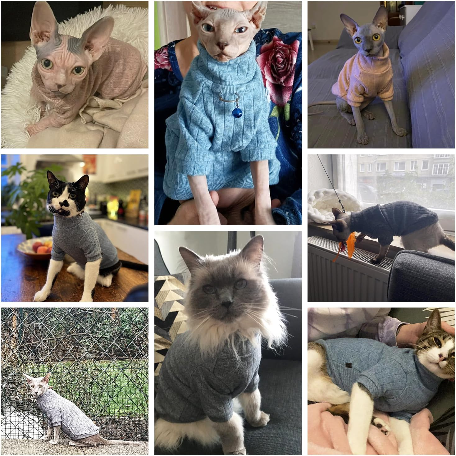 Oslueidy Sphynx Cat Clothes, Hairless Cat Vest Turtleneck Sweater, Kitten Puppy Pullover Shirt with Sleeves, Cat Pajamas Jumper for Sphynx, Cornish Rex, Devon Rex, Peterbald (Grey, XS) image number 6