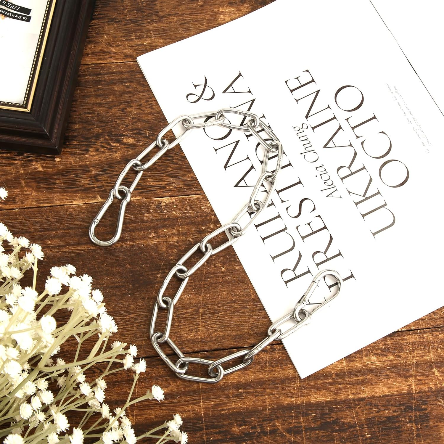 Gate Chain Lock for Outdoor Fence, 20 Inch Stainless Steel Gate Link Chain Latch with Double-Ended Carabiners for Pet Cages, Horse Goat Cow Corral Supplies (4Mm Thick) image number 5