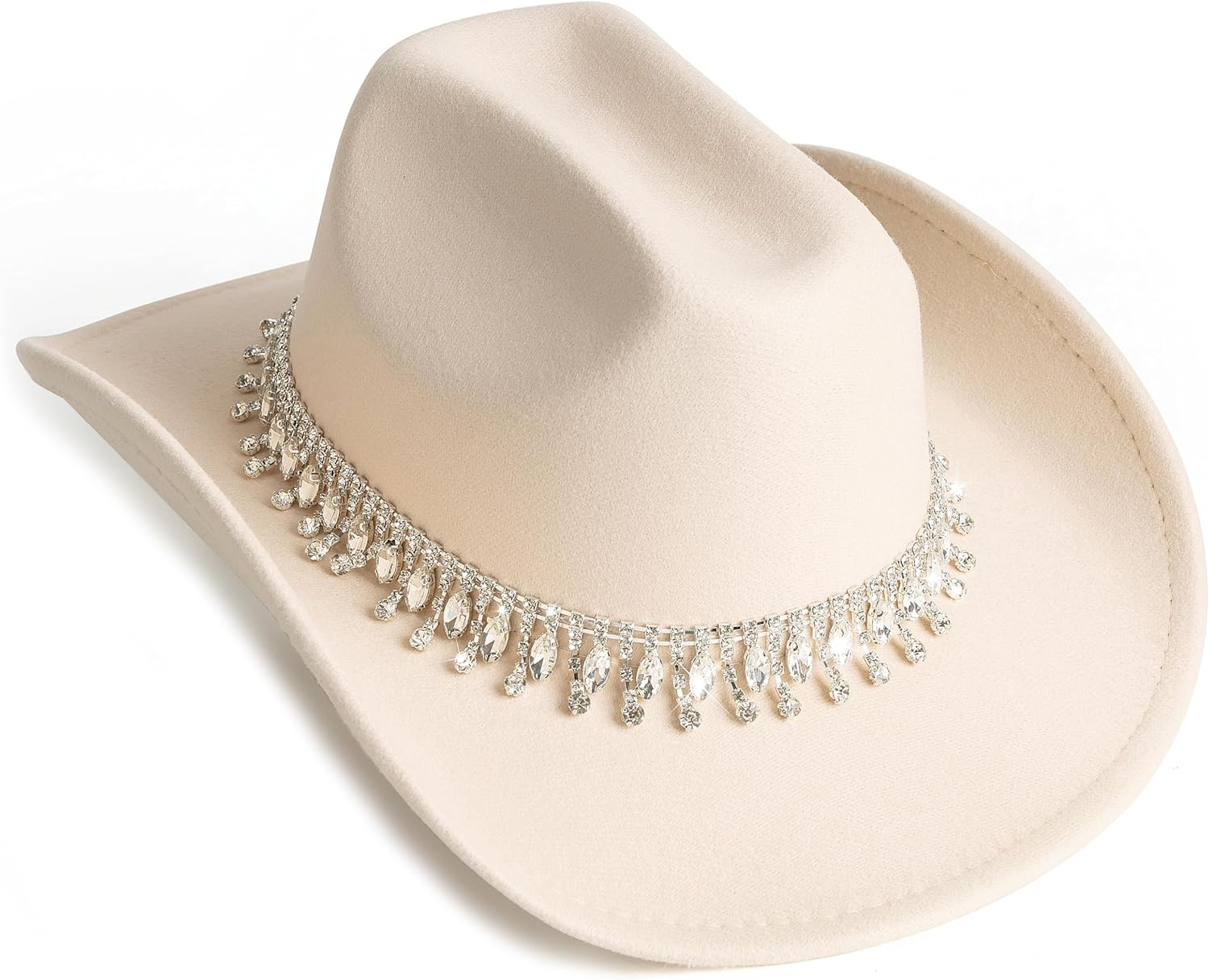 MTKCM White Cowgirl Cowboy Hat Wide Brim Bling Rhinestone Party Cap - S1-Khaki image number 6