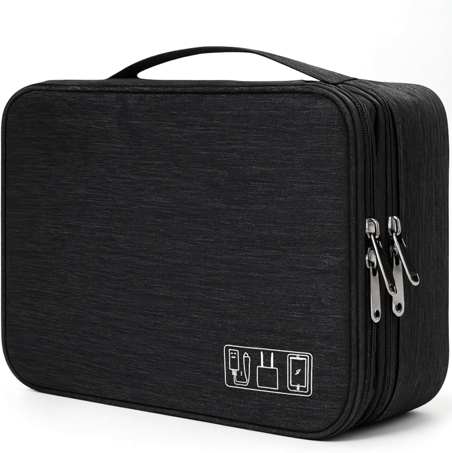 Lanola Travel Cable Organizer Bag, Electronic Accessories Case Portable Double Layer Cable Storage Bag for Cord,Phone,Charger, Flash Drive, Phone, SD Card,Personal Items - (Black)