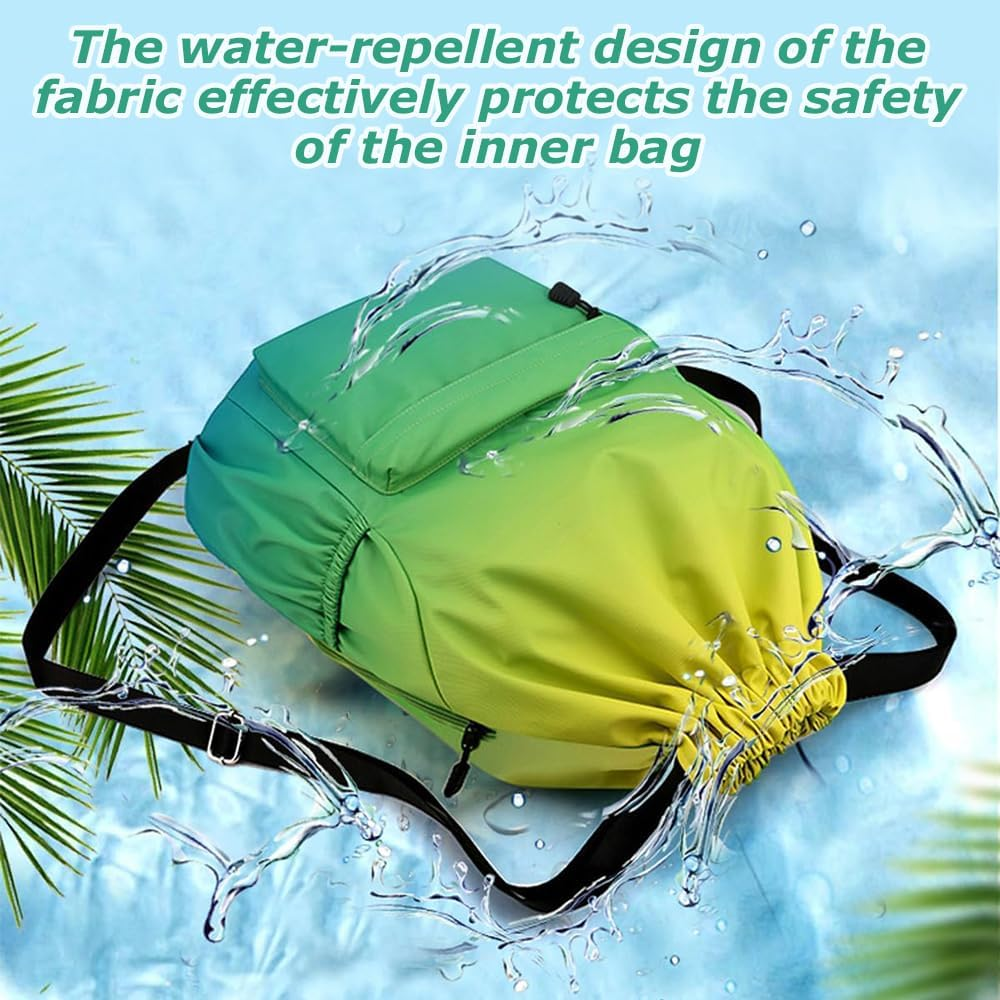 Drawstring Backpack,Waterproof Drawstring Bag,Storage Backpack,Outdoor Travelling Bag,For Sports, Work,For Men Women,With outside Zipper Pocket (Yellow Green Gradient) image number 6