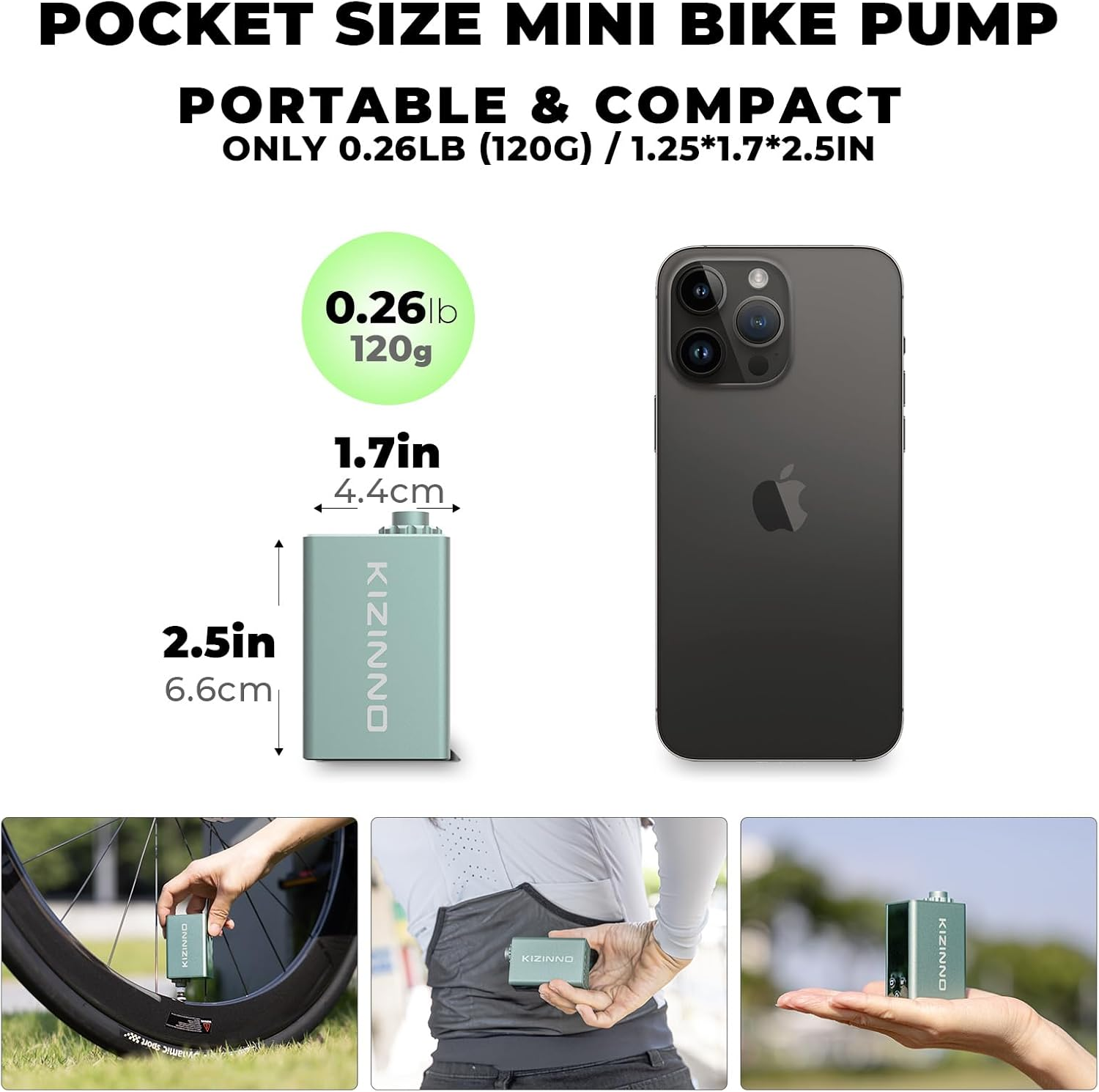 Mini Bike Pump Portable Tyre Pump, Max 120 PSI Electric Bicycle Pump, Tiny Air Pump Bicycle Inflator for Schrader & Presta Valve, Road Bike, Mountain Bike, E-Bike, Motor and Balls image number 4