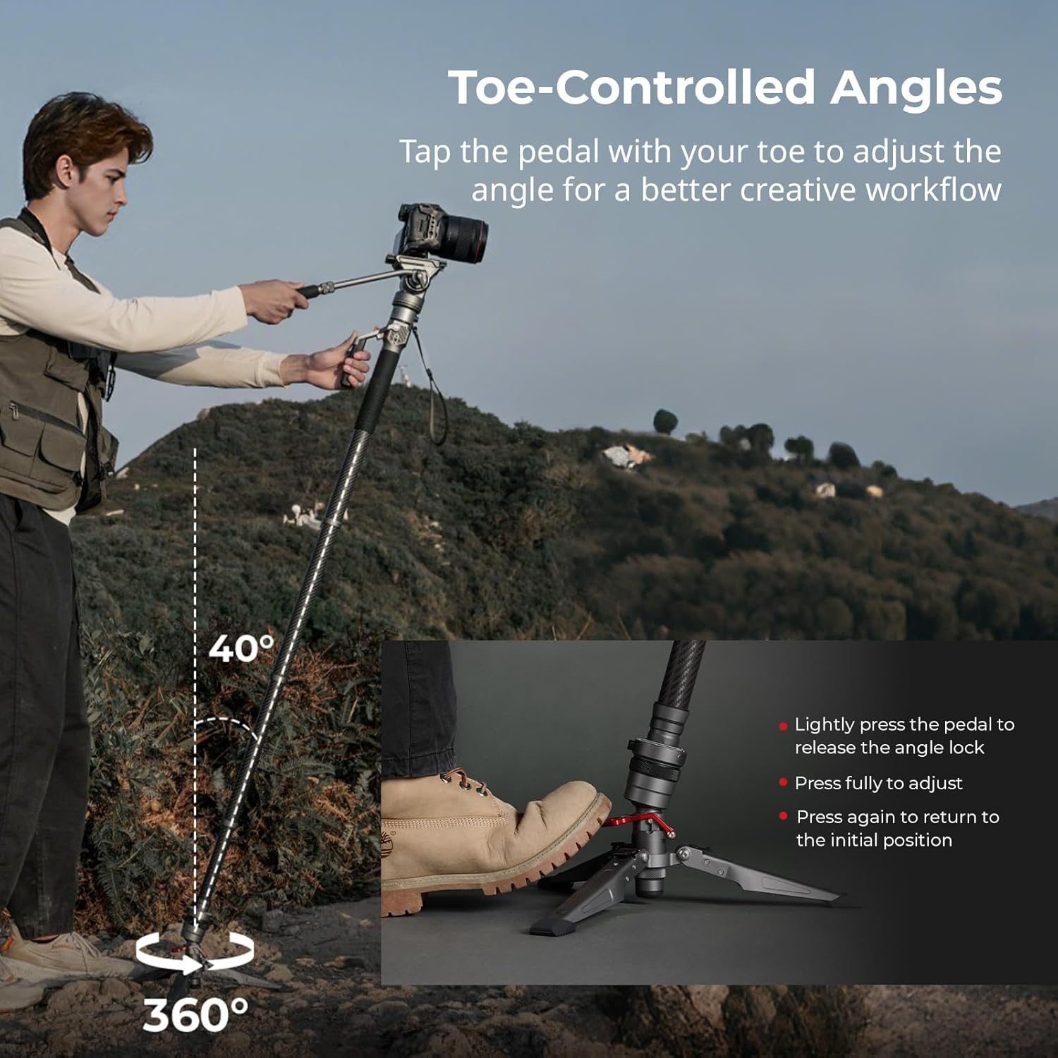 Smallrig 175Cm / 68.9" Carbon Fiber Video Monopod for Camera, Compact Camera Monopod with One-Button Lift & Lock, Max. 5Kg Playload Fluid Head Fits for DJI RS and for MFT 501L - 5565 image number 1