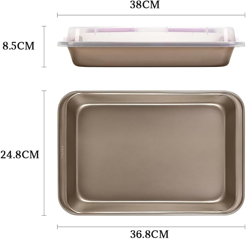 Cake Pan with Lid, Metal Baking Pan and Transparent Plastic Lid, Rectangular Cake Pan Holder with Handle for Easy Carrying, Suitable for Outdoor Dinners, Parties, Home Kitchens, Bakery Baking image number 6