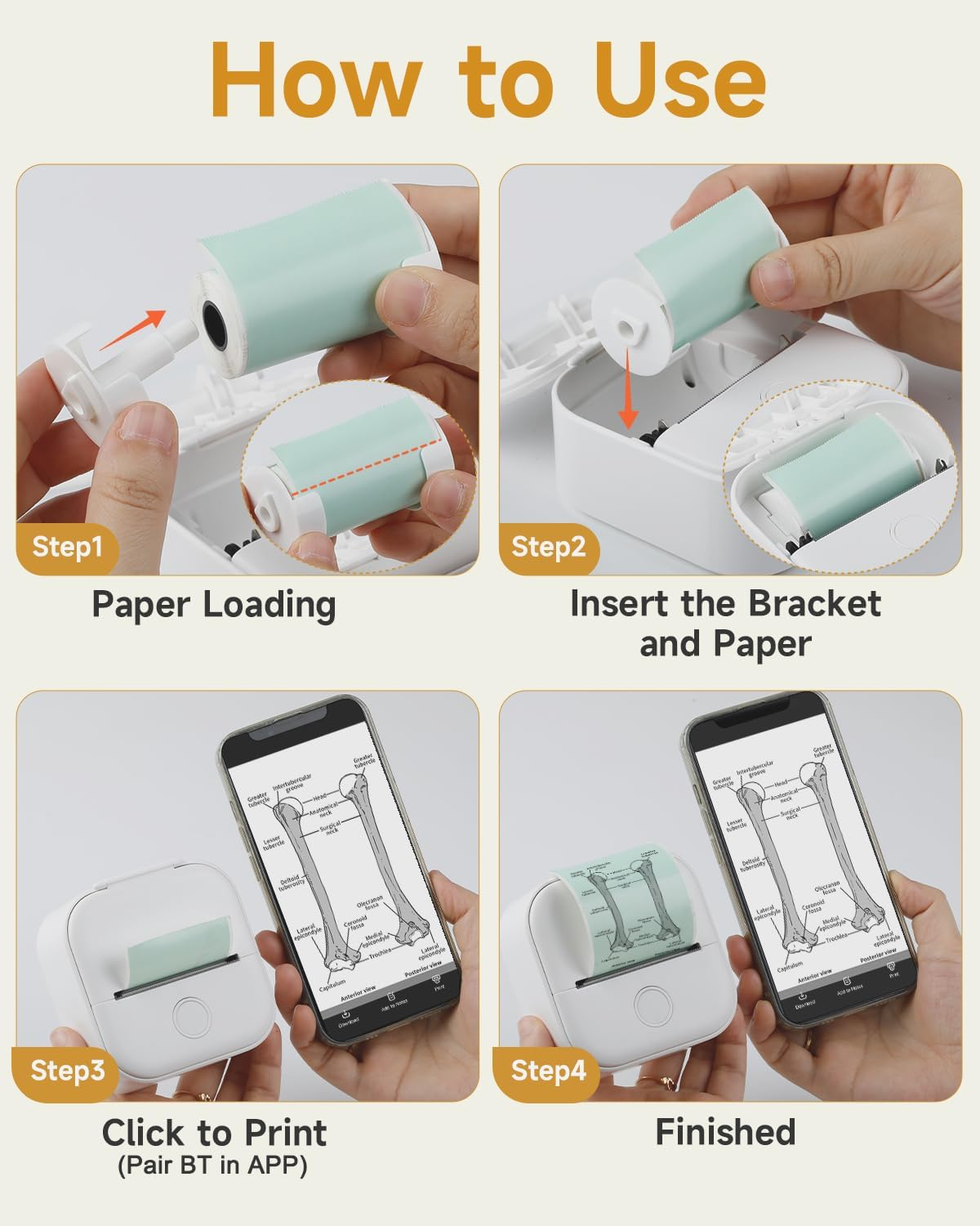 Mini Sticker Printer - T02 Portable Pocket Printer with 3 Rolls Paper, Bluetooth Photo Picture Printer for Students Birthday, Compatible with Phone & Tablet, White image number 2