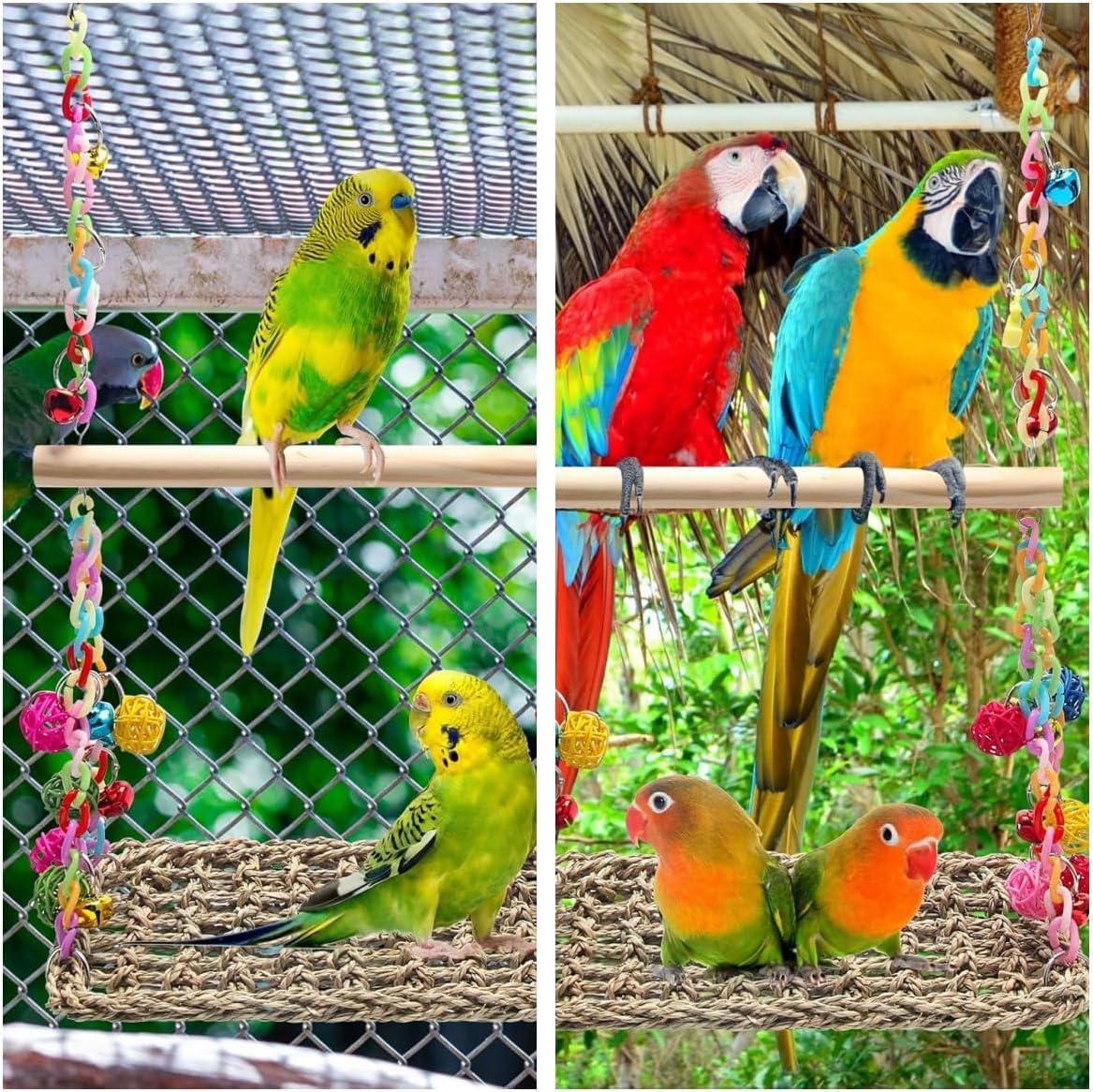 Rattan Weaving Bird Swing Hammock with Stand - Climbing,For Parakeets, Budgies, Cockatiels. image number 2