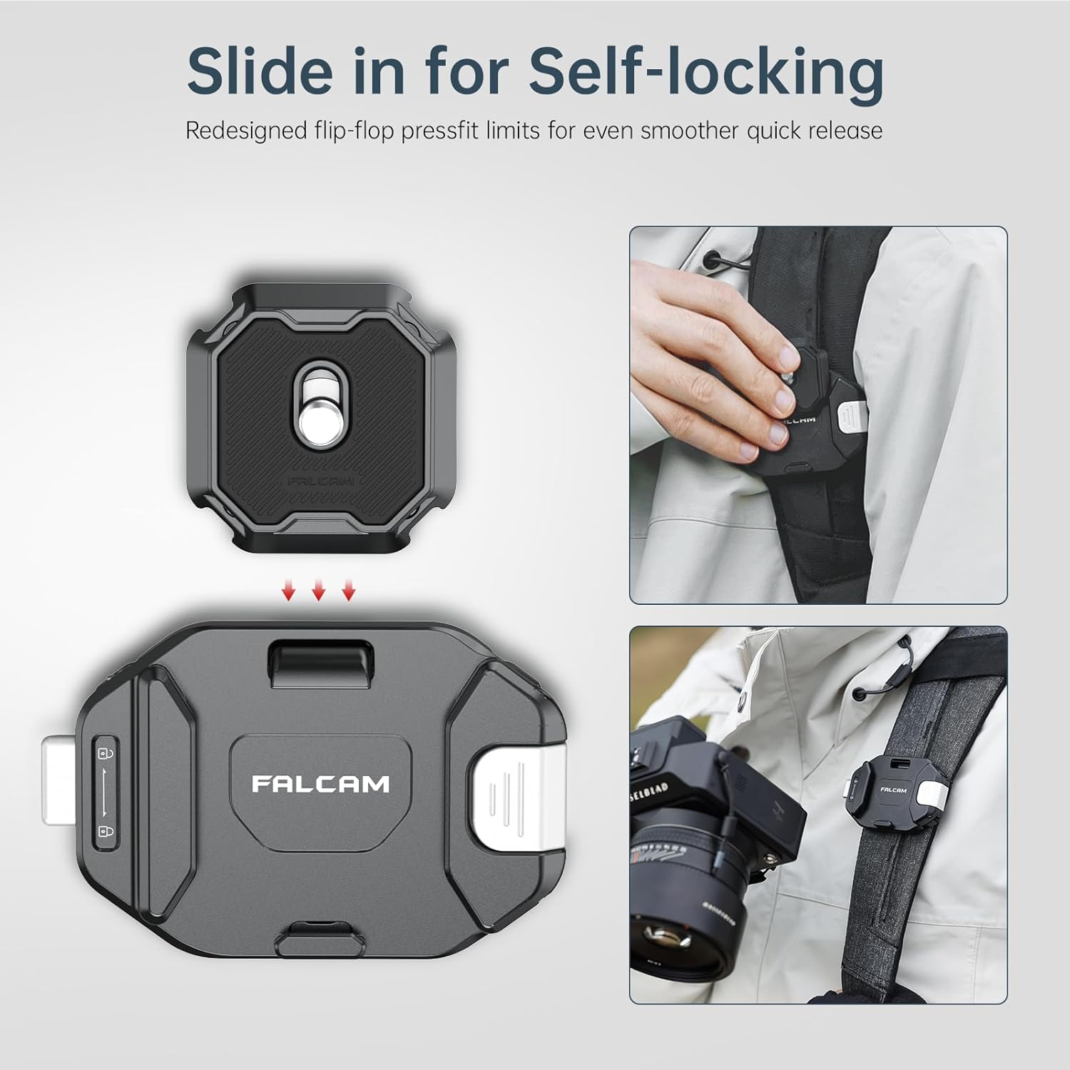 ULANZI F38 Camera Backpack Clip Quick Release Kit V2, QR Plate Tripod Mount Adapter Capture Clip for Camera to Backpack Strap Quick Mount/Release, Black image number 6