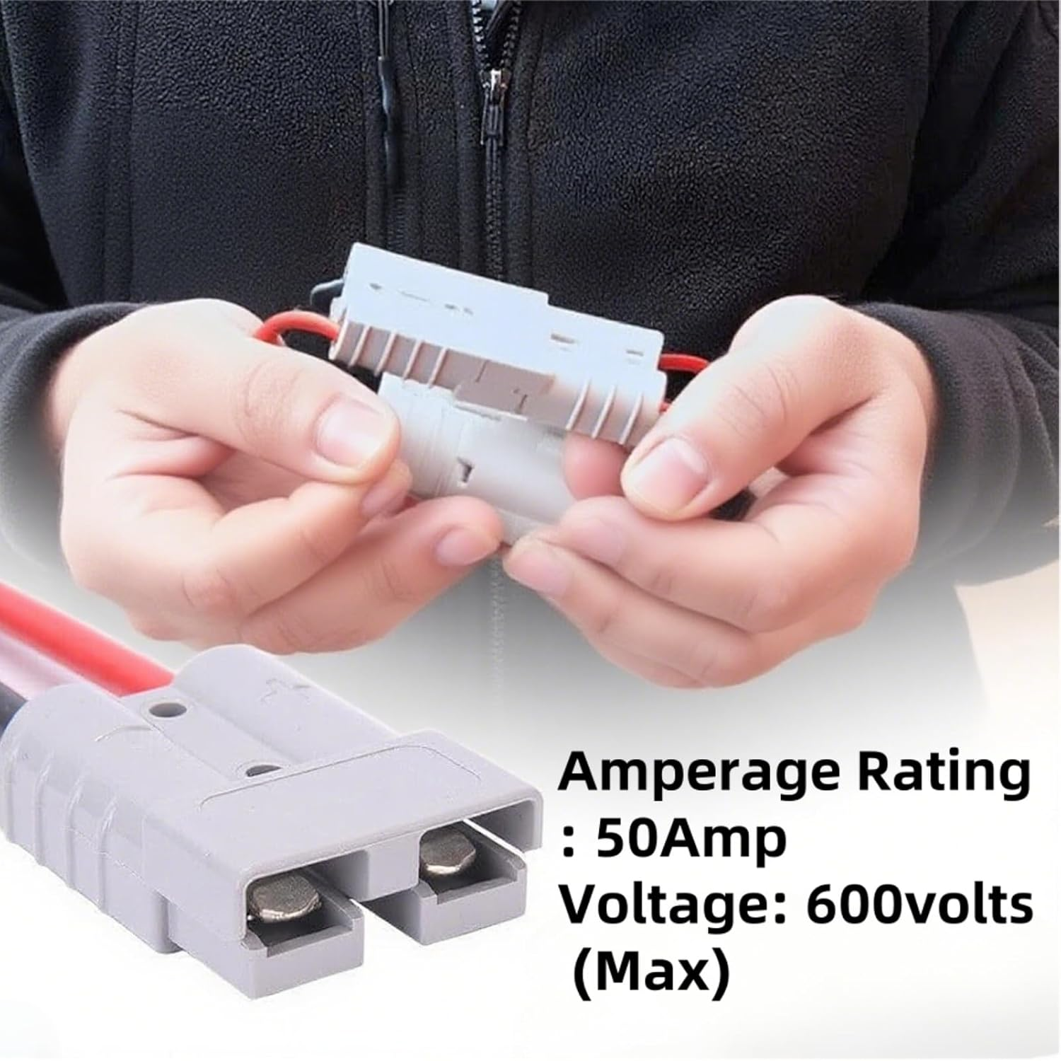 Luojinluoda 2 Pcs Fused Anderson Plug Connector Lead, Anderson Plug Extension Cable Kit - 50Amp 30CM Waterproof Quick Connect Battery Cables with 6Mm Lugs for Caravan Boat 4WD and Solar Generator image number 2