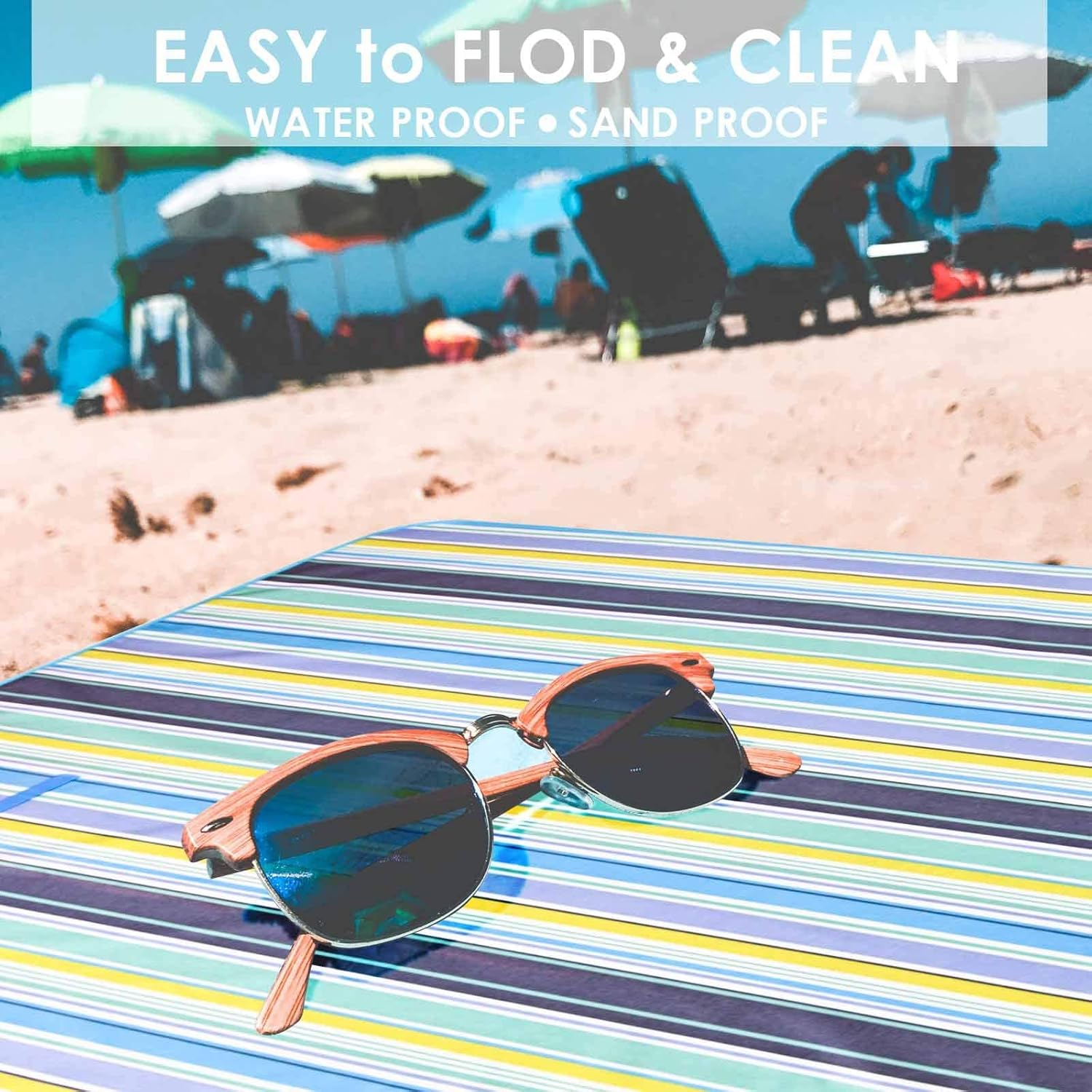 Picnic Blanket Outdoor Picnic Mat Camping Mat Beach Blanket Portable Tersely Mat 79"X57" Extra Large Foldable Waterproof Sandproof Rug for Beach, Camping, Park, BBQ and Music Festivals (Blue Stripe) image number 1