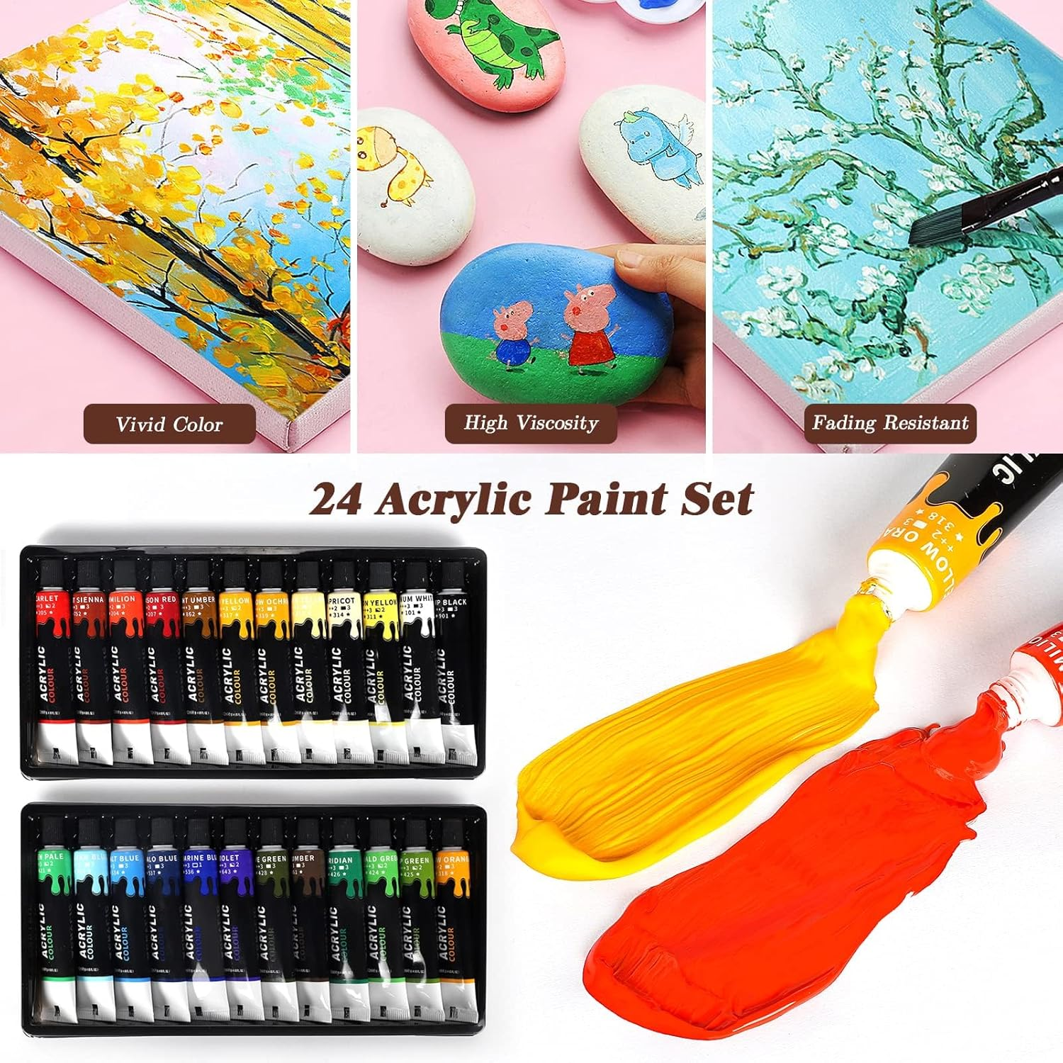 MIAOKE Table Easel, Wooden Easel, Adjustable Case Easel with 55 Pieces, Luxury Painting Case, Includes 24 Acrylic Paints Set, 12 Colouring Pencils, 10 Brush Set and Other Painting Tools image number 5