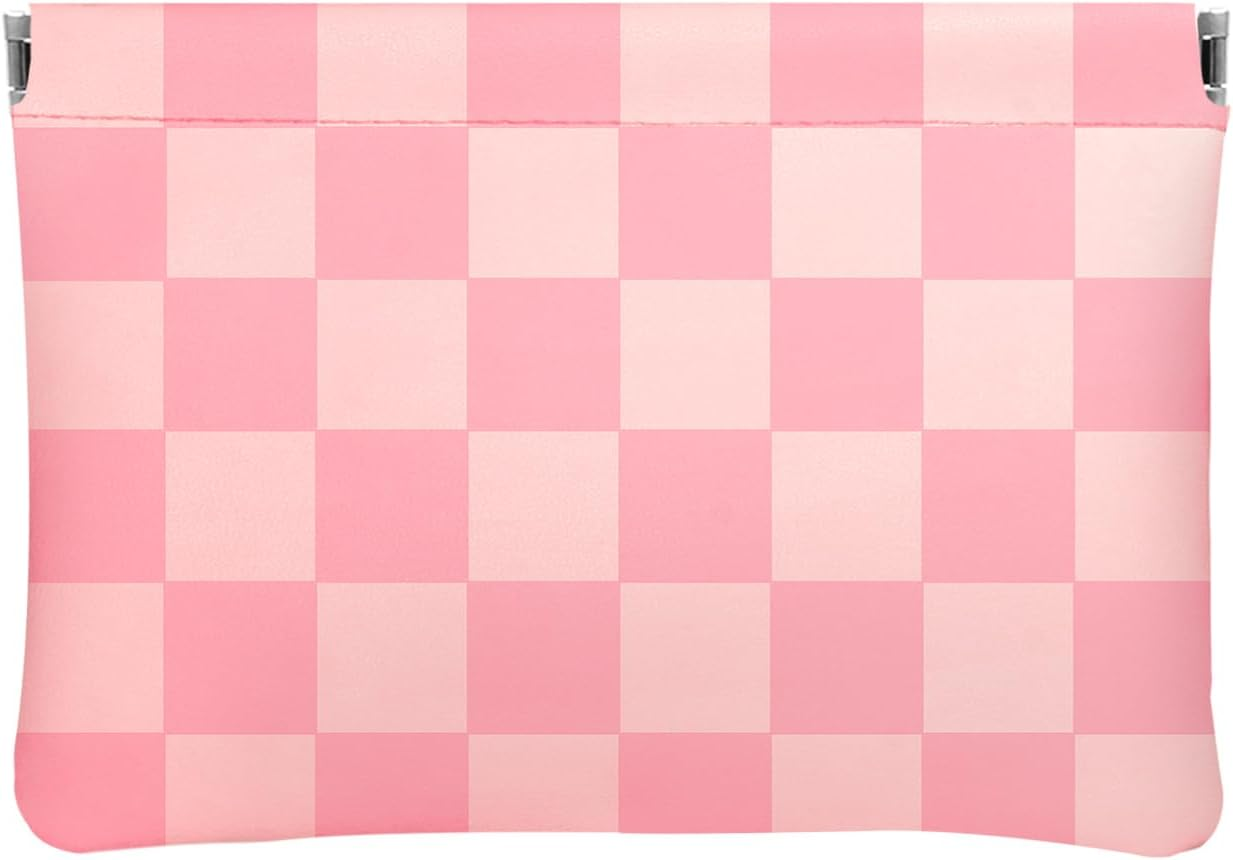 Ksriylm Rose Pink Checkered PU Leather Makeup Pouch Set for Women Cute Check Pattern Small Make up Bag for Purse Waterproof Initial Plaid Makeup Cosmetic Bags Pouches for Purse Travel Toiletry Bag - Brown image number 5