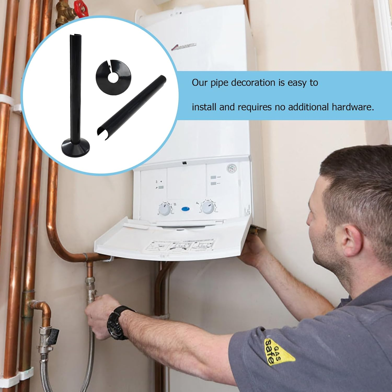 NAYAGOGO 4 Pcs Radiator Pipe Covers & Collars, Black Radiator Pipe Covers image number 6