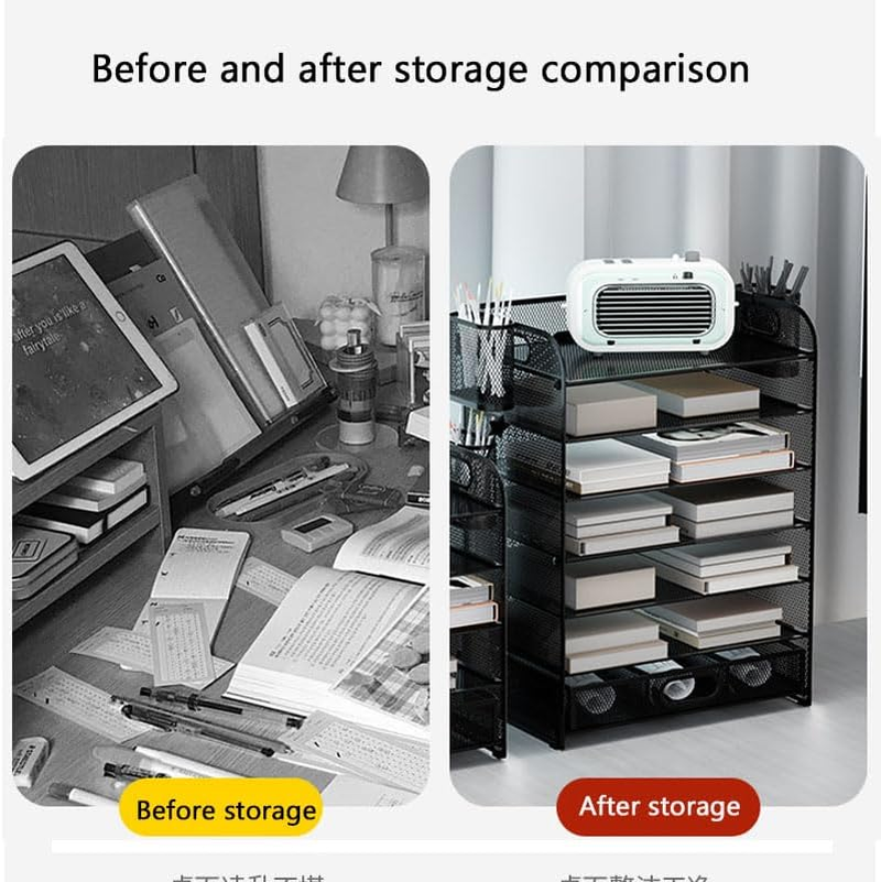 5-Tier Mesh Desk File Organizer with Handle &ndash; Black Letter Tray for Office, Home, School,Paper Sorter & Document Organizer (Black) image number 1