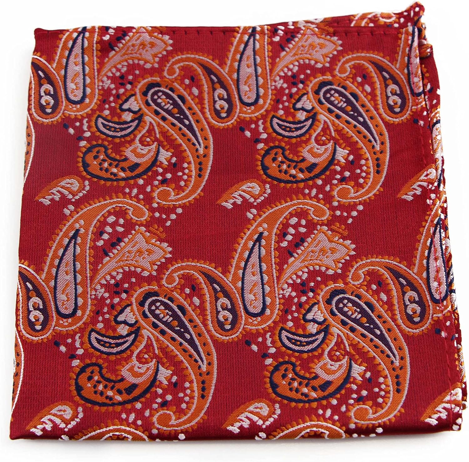 Mens Red & Orange Paisley Silk Pocket Square Red, Orange, Black, Silver image number 2