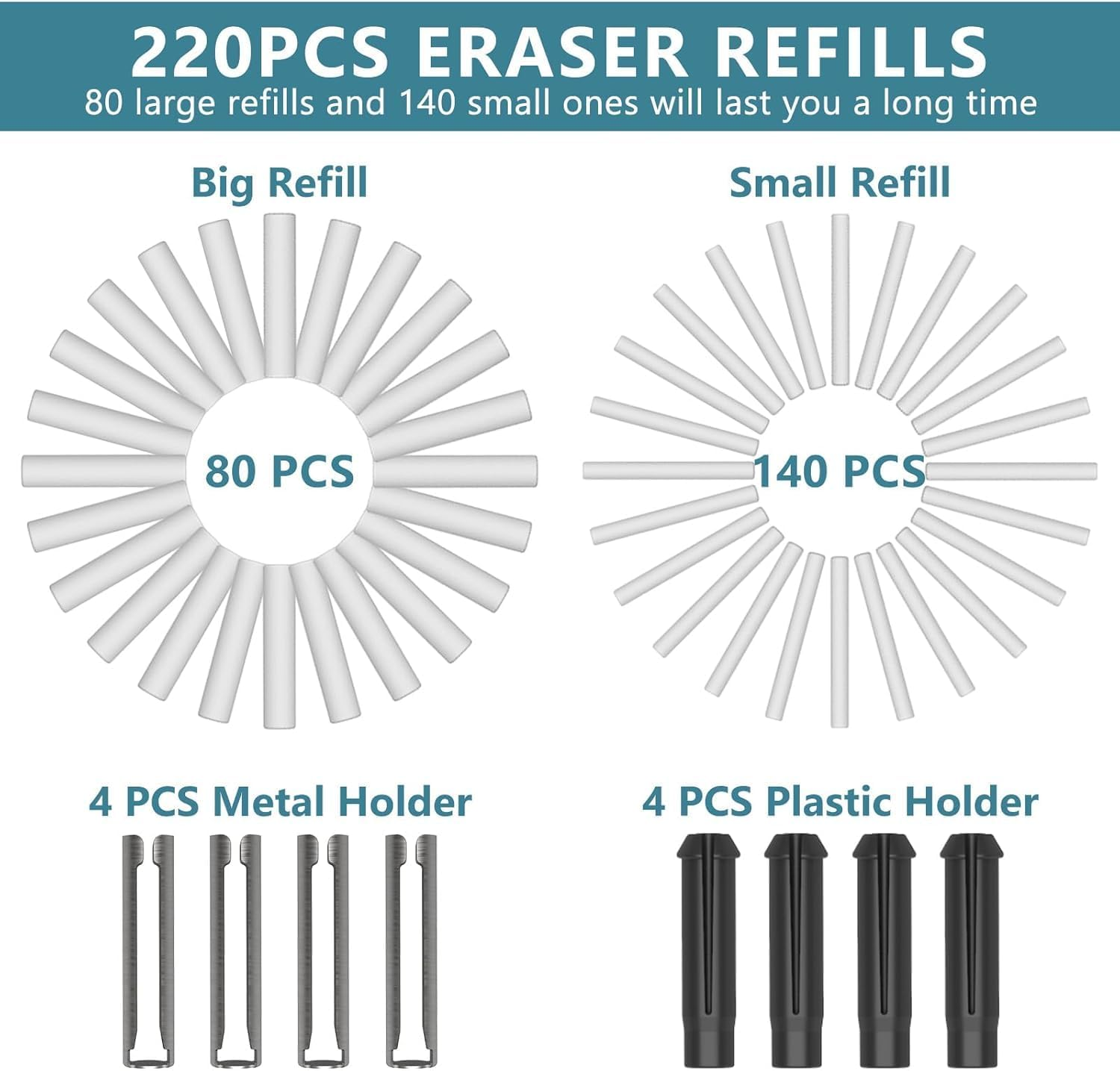 Electric Eraser with 220 Refills (80X5Mm+140X2.3Mm) Battery-Powered Automatic Pencil Eraser Dual-Size Eraser Tips (2.3Mm & 5Mm) for Artists Students Sketching Engineers Includes Cleaning Brush (Black) - Rechargeable-Black image number 3
