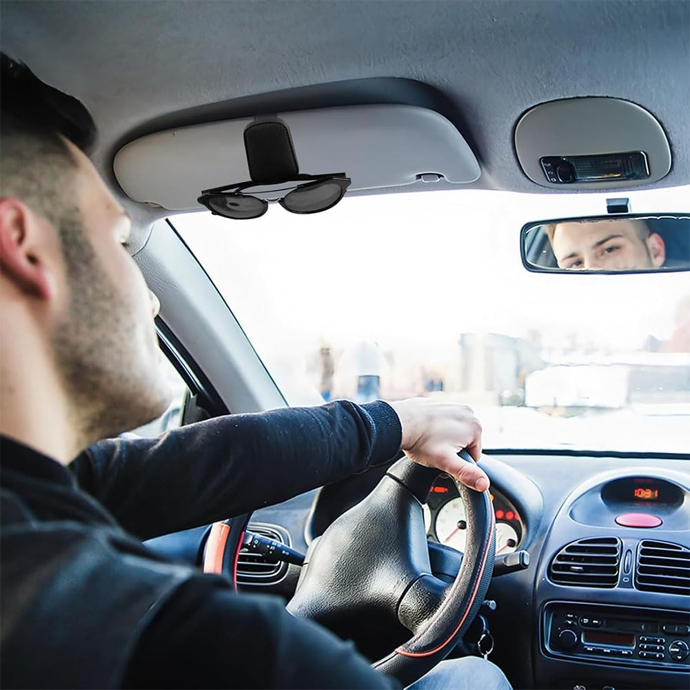 Pack of 2 Glasses Holders for Car, Leather Magnetic Sunglasses Holder, Car Visor Universal Glasses Holder, Sunglasses Holder, Ticket Card Clip, Car Accessories,Black image number 4