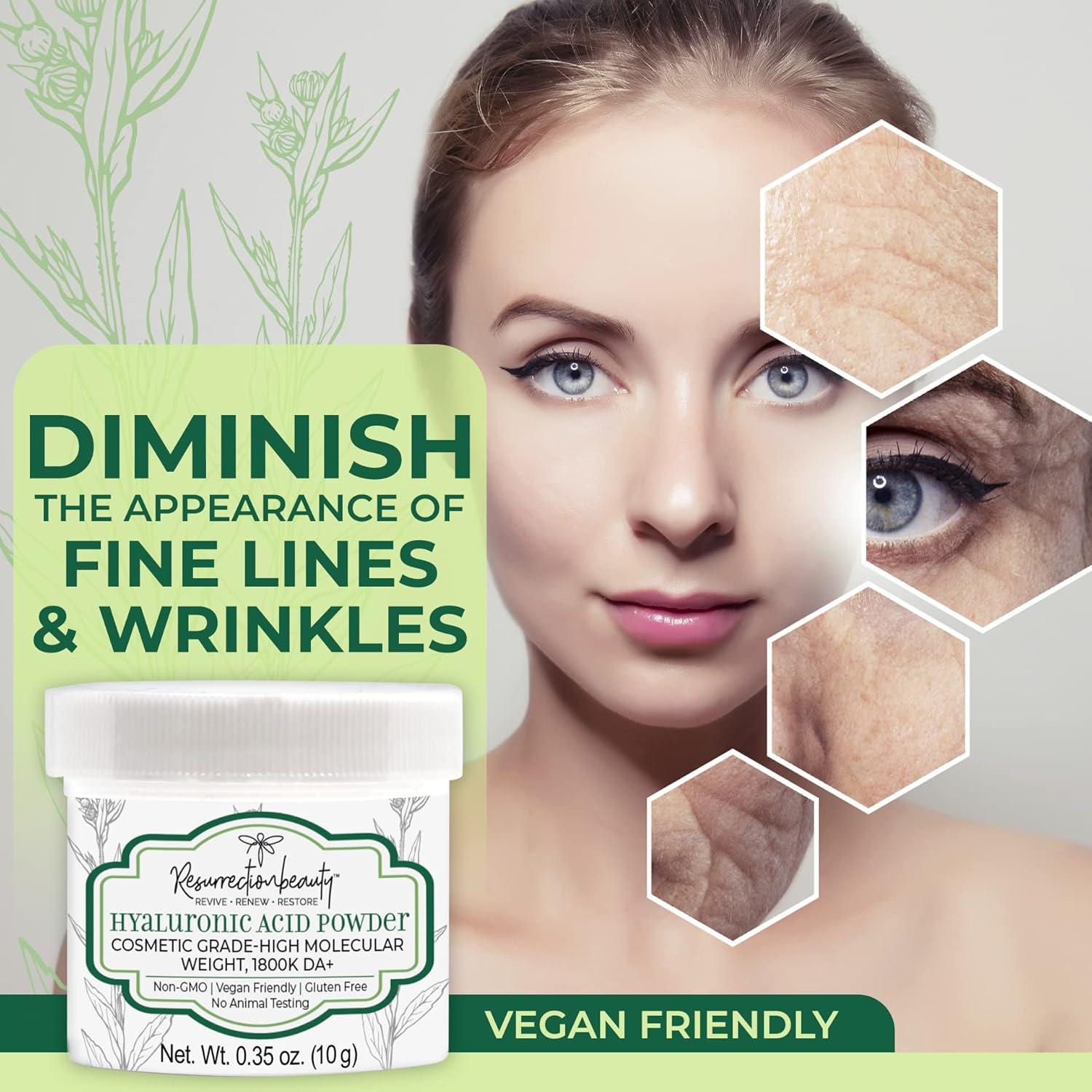 Pure Hyaluronic Acid Serum Powder (High Molecular Weight Sodium Hyaluronate). Popular Anti-Ageing, Anti-Wrinkle Ingredient for Homemade Serums & Other Skin Care Products. 10 Grammes