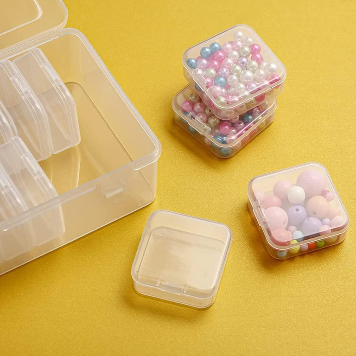 Fulasun 1 Pack 12 Small Bead Organizers, Storage Containers, Mini Plastic Cases Reusable Transparent Boxes with Hinged Lid for of Items Crafts image number 1