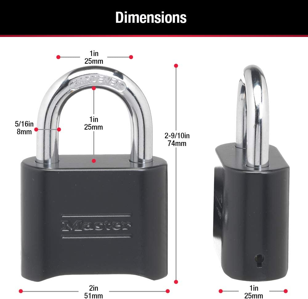 Master Lock Black Combination Lock, Customizable Combo Padlock, Indoor and Outdoor Weather Resistant Lock with Resettable Code for Gates, Lockers, 4 Pack, 178EC4 image number 2