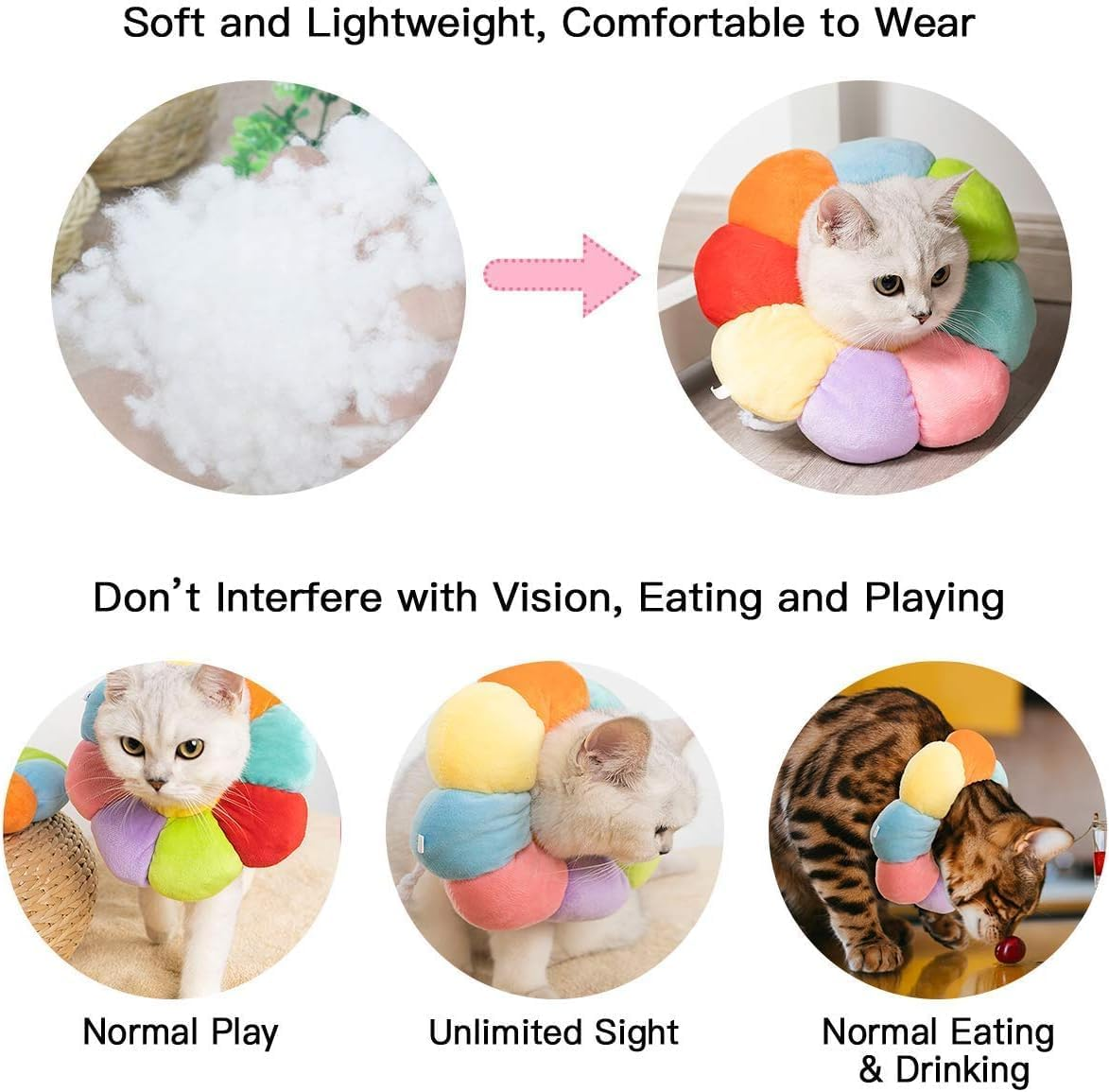 Weyeena Cat Small Dog Recovery Collar, Cute Neck Cone after Surgery, Adjustable Pet E Wound Healing Protective Surgery Elizabethan Collars for (Multicolour, M) image number 3