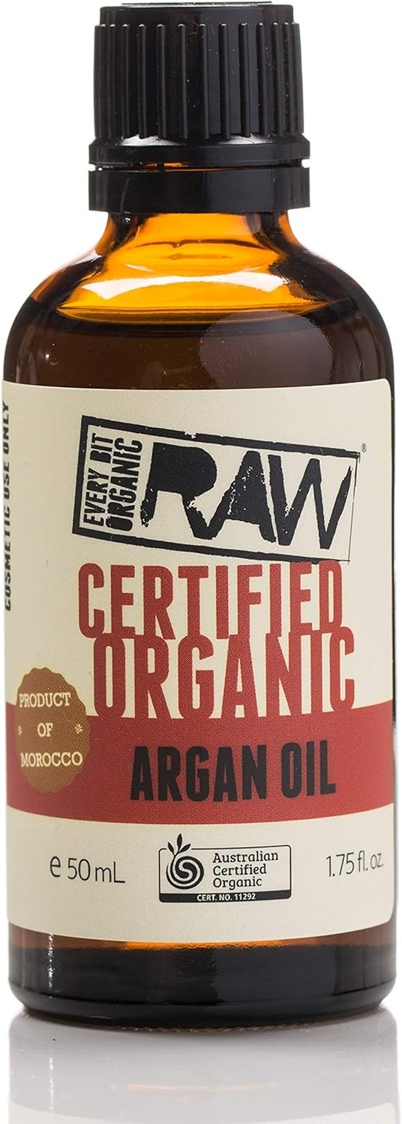 Every Bit Organic Raw Argan Oil 50Ml - 100% Certified Organic Argan Oil with Vitamin E, Hydrates Skin and Hair, Fights Signs of Ageing, Cosmetic Use Only, Vegan, Plant-Based