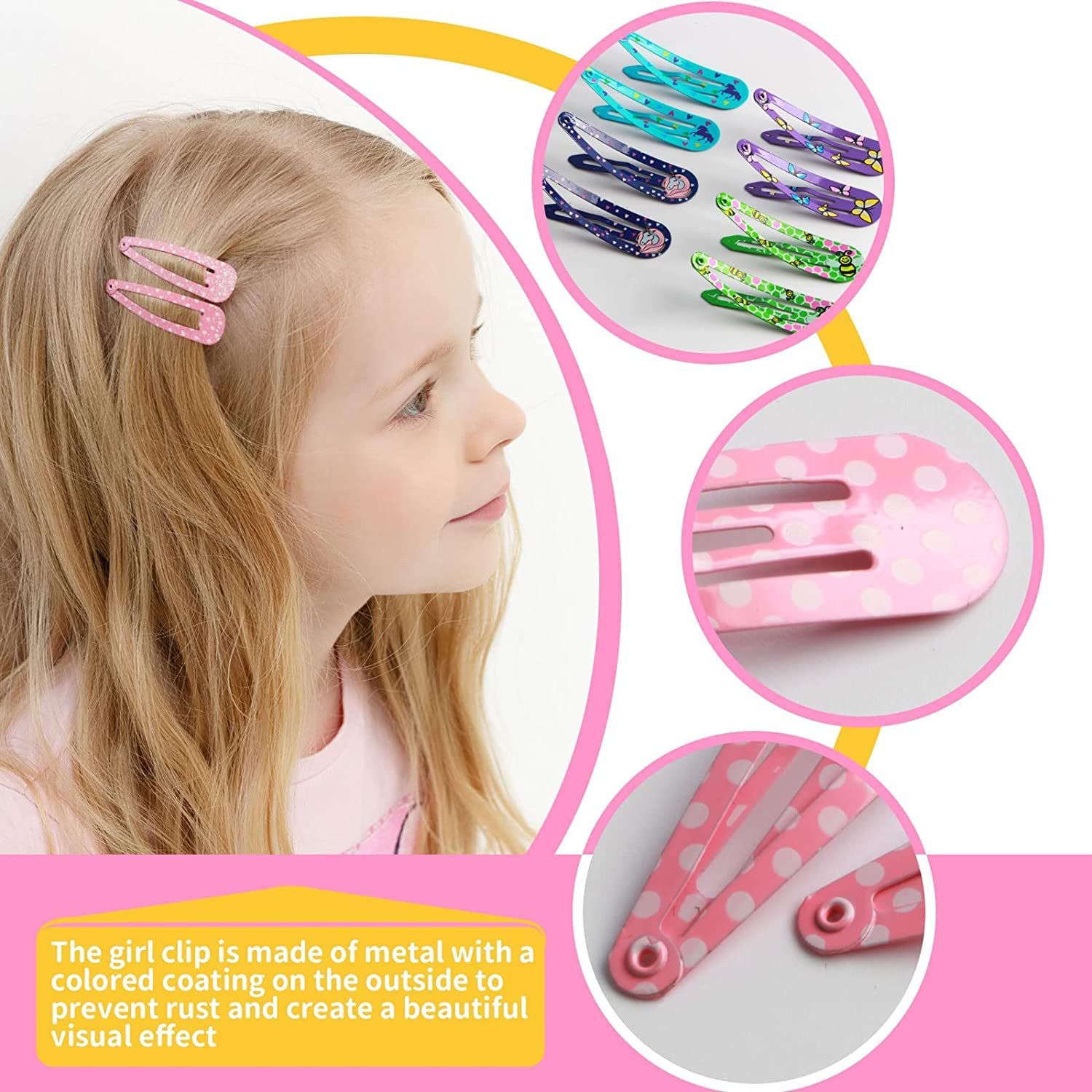 Girls Hair Clips, Metal Snap Hair Clips, 100 Pcs Non-Slip Metal Barrettes for Girls Teens Women, Mixed Colours image number 5