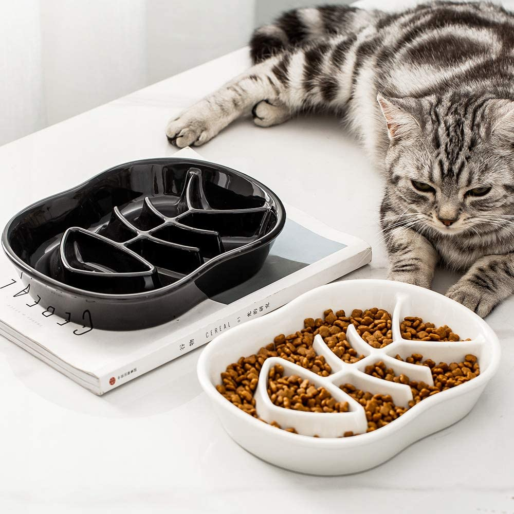 Black Ceramic Slow Feeder Dog Bowls Cat Bowl -Ceramic Fun Interactive Feeder Bloat Stop Cat Bowl Preventing Feeder anti Gulping Healthy Eating Diet Pet Bowls against Bloat, Indigestion and Obesity - White image number 3