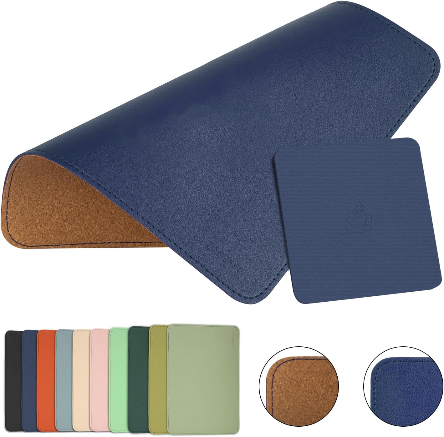 Leather Mouse Pad,Wood Mouse Pad,Double Side Mouse Pad,Stitched Edges,Equipped with Coaster Mouse Pads for Laptop,Office & Home,1 Pack,8Inch11Inch,Eagzffi(Blue) - Apricot image number 5