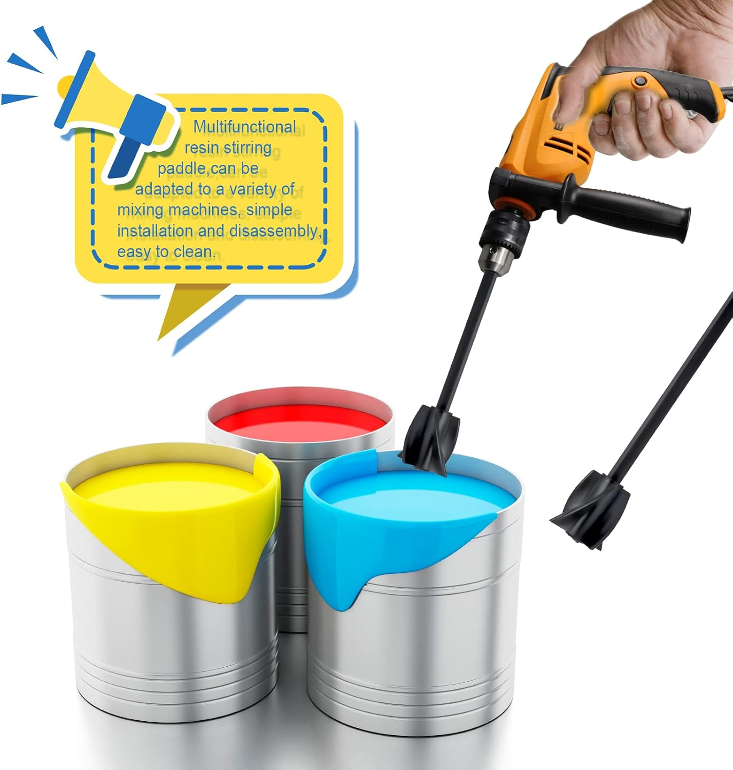 TOYMIS 2Pcs Epoxy Resin Mixer, Reusable Epoxy Mixer Paddles Resin Mixer Paddle Drill for Epoxy Mixer Ceramic Glaze for Painting Stirrer Epoxy Drilling Mixing (Black) image number 1