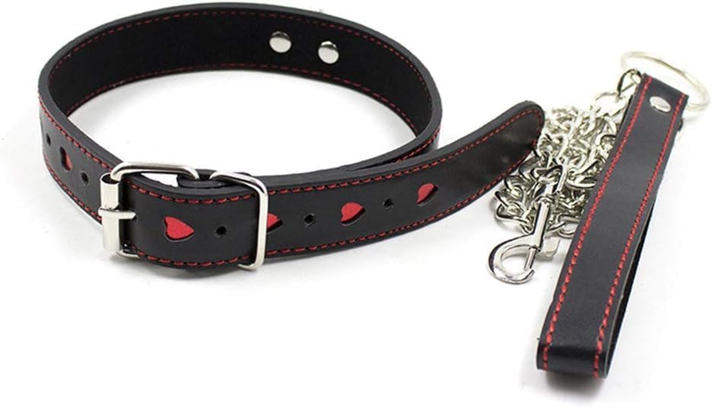 Faux Leather Red Heart Collar Choker Necklace with Chain Leash Bsdm Toys for Couples image number 4