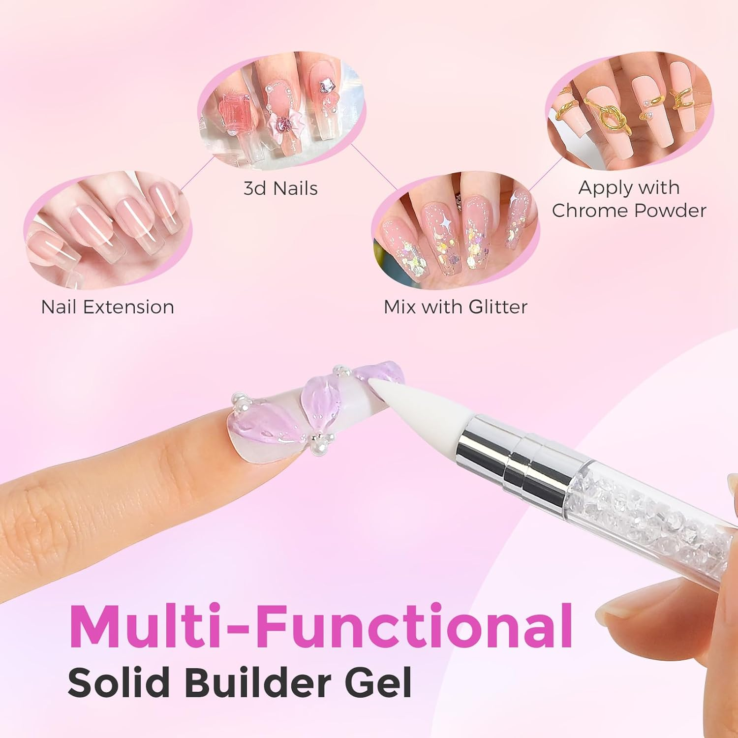 Solid Builder Nail Gel Rhinestone Glue for Nails, Clear Multifunctional Builder Gel for Nails 3D Nail Sculpting Gel Non-Sticky Nail Extension Gel & No Wipe Nail Charm Glue for Salon Home image number 4